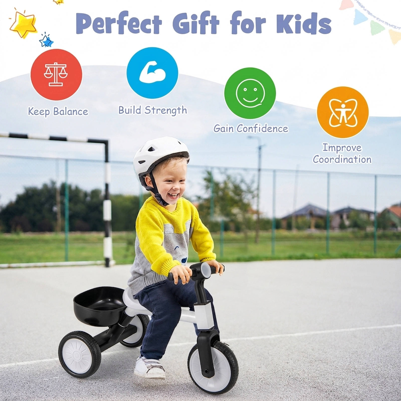 Convertible Toddler Tricycle and Balance Bike with 86-Degree Steering Limiter and Removable Pedals for Ages 2-4