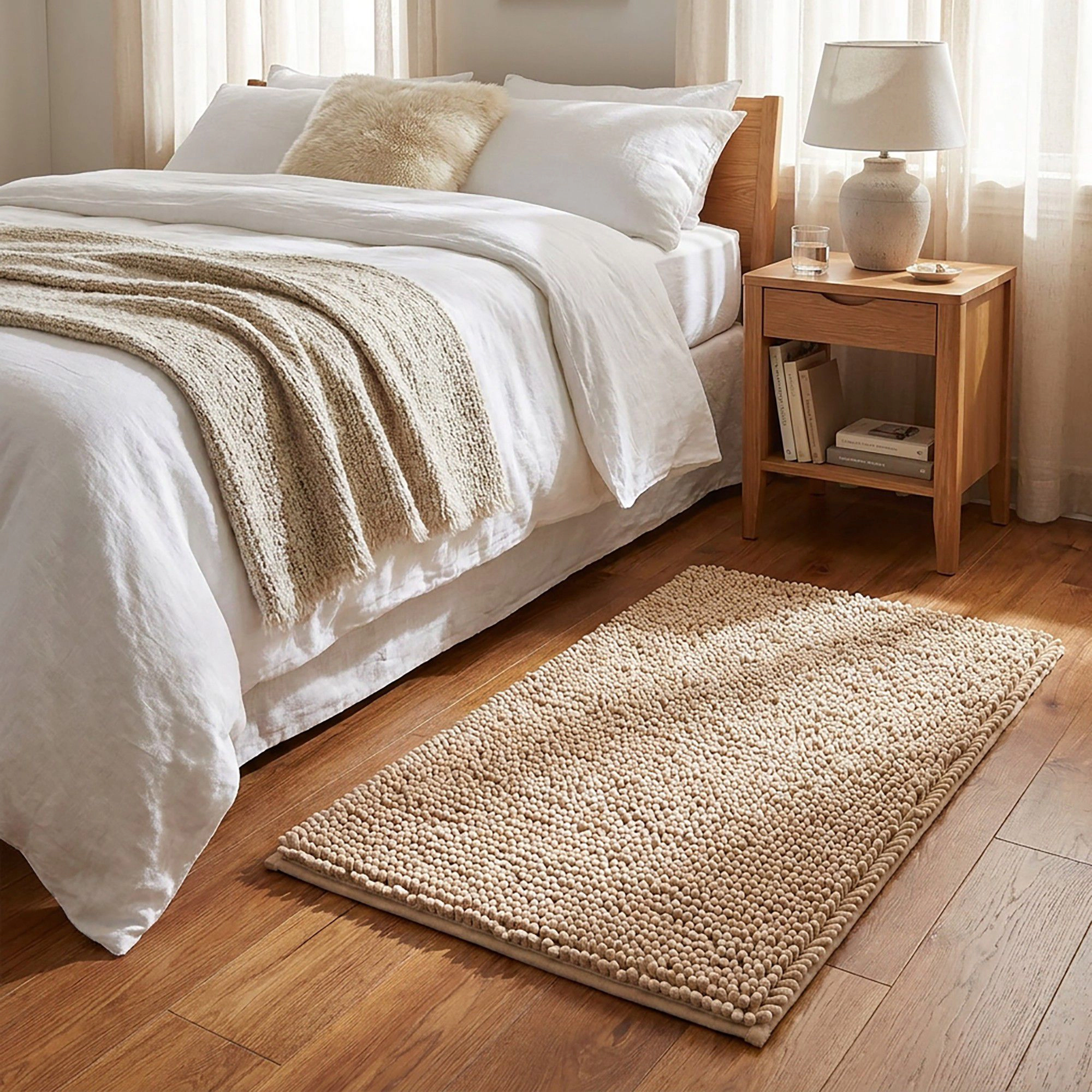 Alilang Unisex Chenille Bath Mat with Plush Noodle Texture and Non Slip Backing
