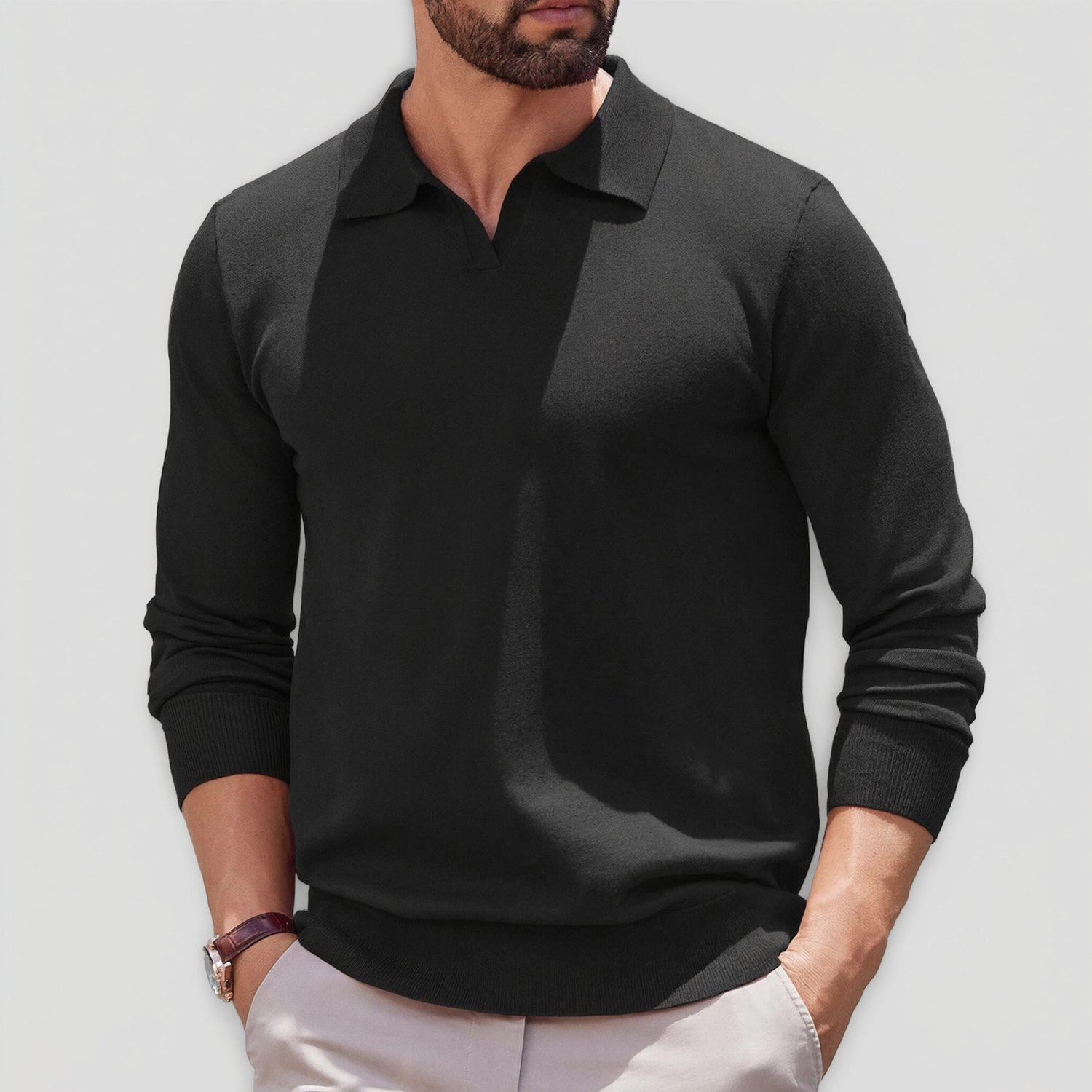 COOFANDY Long Sleeve Polo Sweater Fall V Neck Collared Casual Pullover Tops