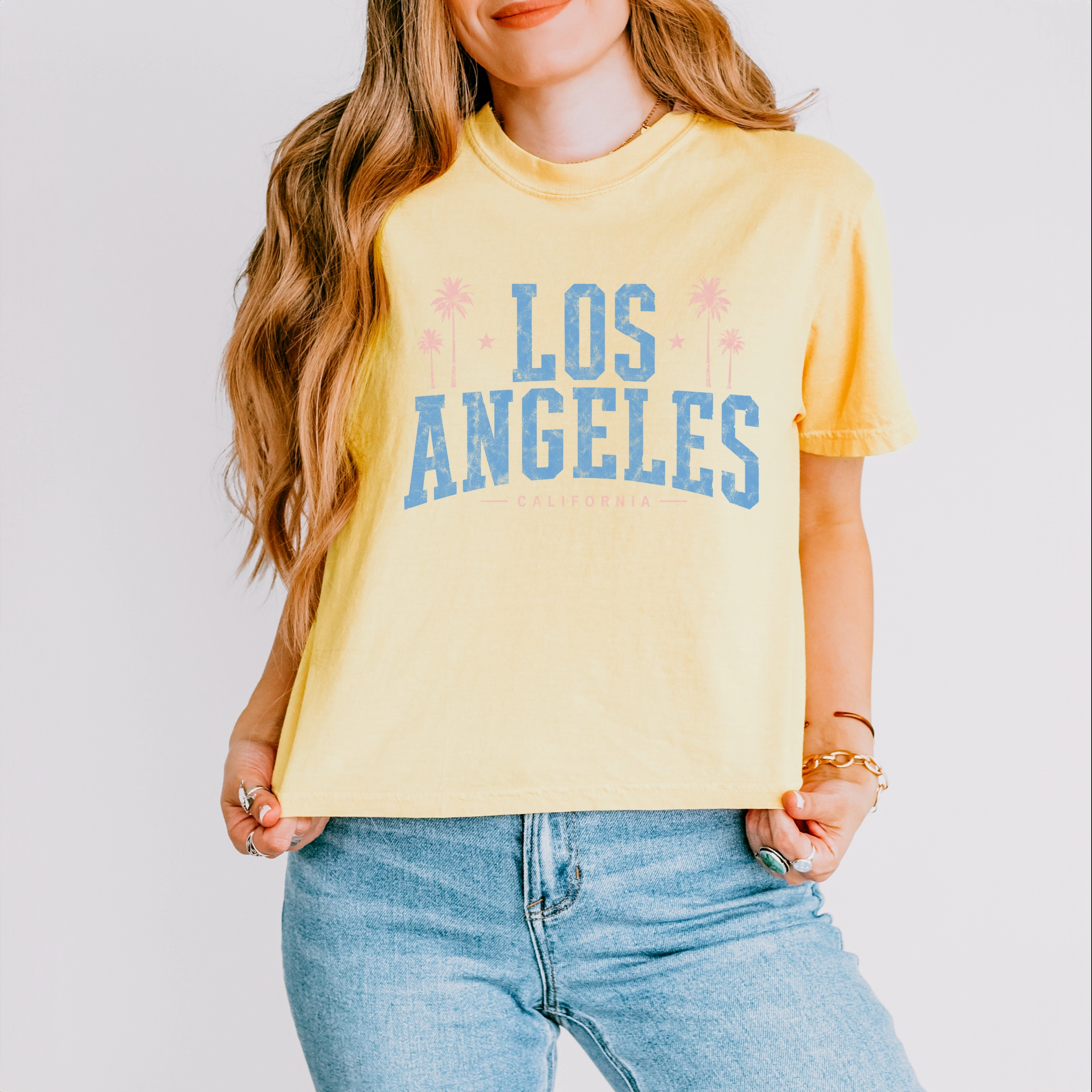 Simply Sage Market - Women's Boxy Crop Top Graphic T-Shirt Los Angeles California