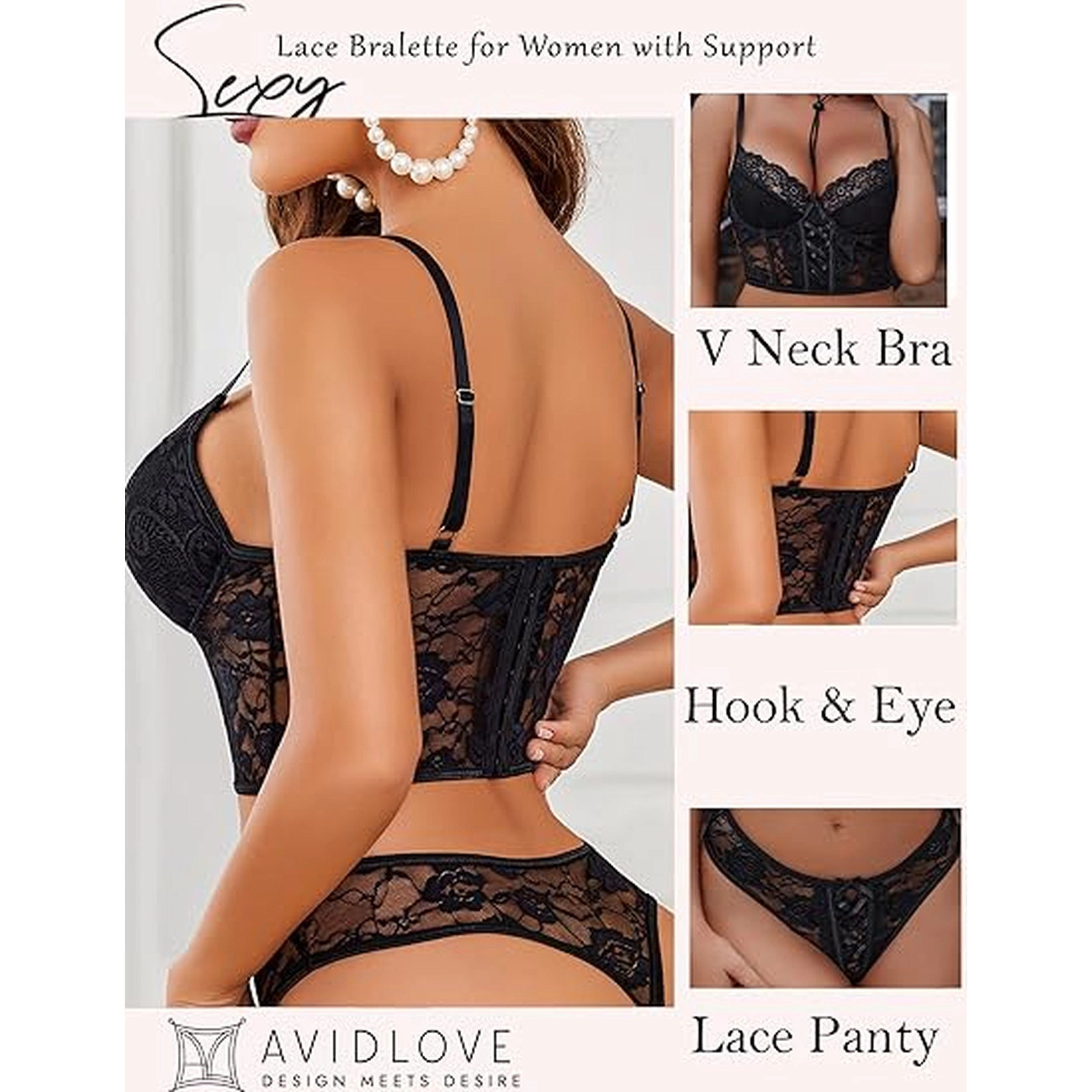 Avidlove Women's Lace Bodydoll Set with Underwire Bra and Panty