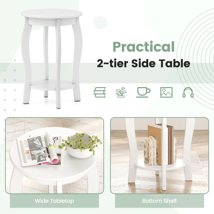 Hivvago 15" Round Dual-Tier Accent Tables with Storage Shelf - Set of 2