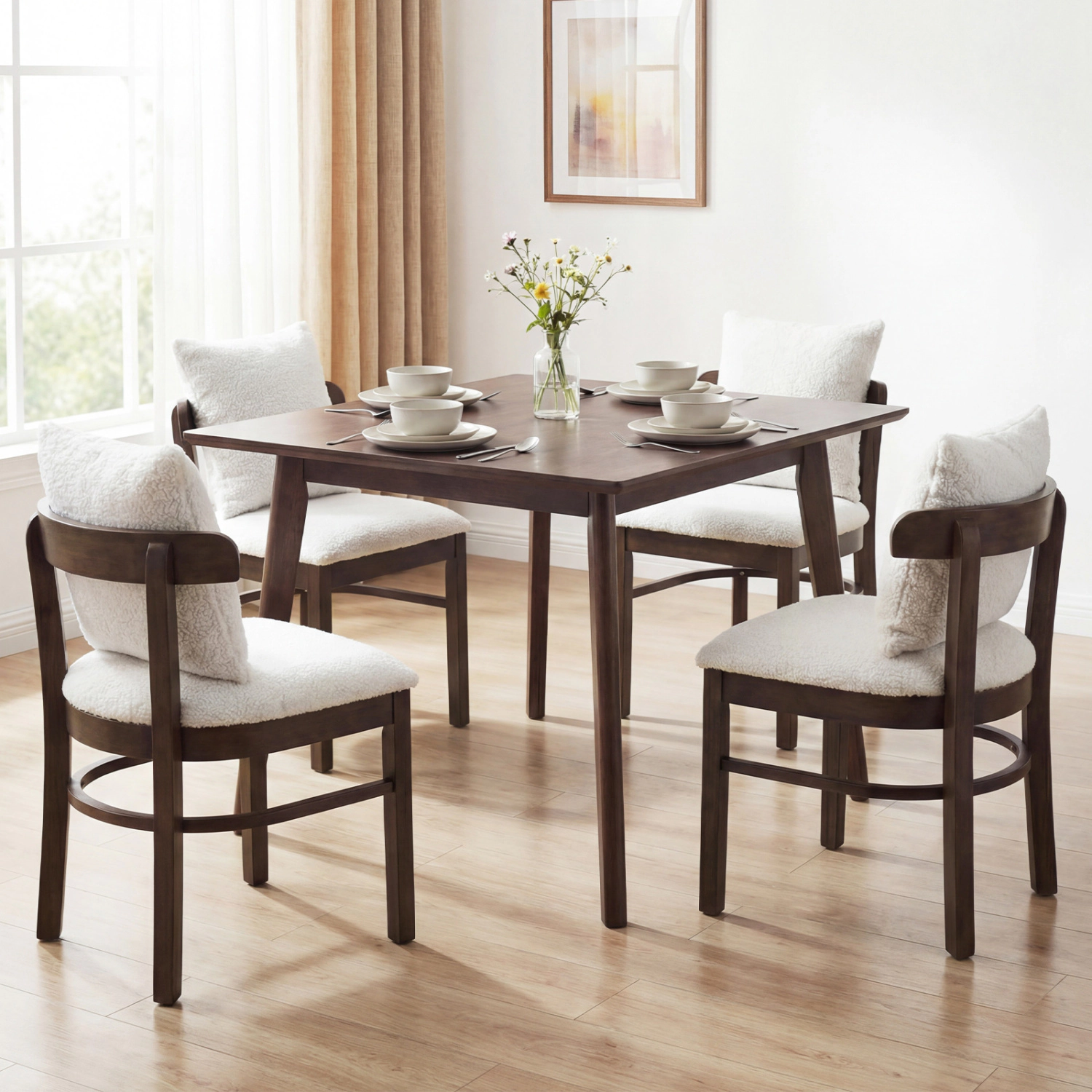 LJG Fabric Upholstered Wood Dining Chairs Set of with Removable Pillow