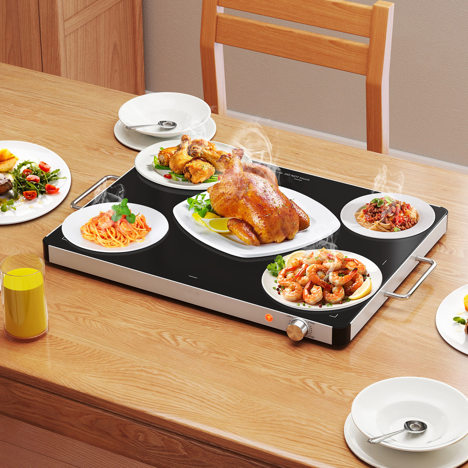 SUGIFT Tempered Glass Electric Food Warming Tray 400W 86-248 F Adjustable Temperature 24 x 16.5 x 1.5-in Black