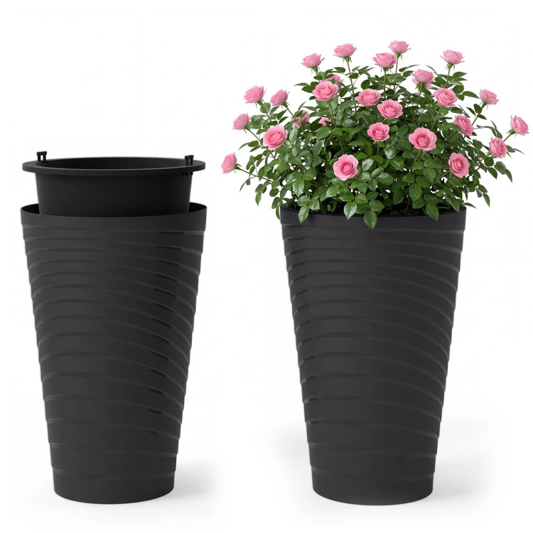 Hivvago 18 Inch Tall Flower Pot Set of 2 with Insert Bucket and Handle Design