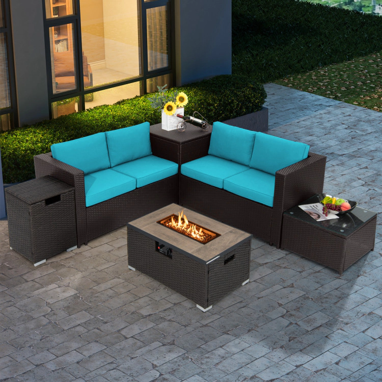 Hivvago 6 Pieces Outdoor Wicker Furniture Set With 32 Inch Propane Fire Pit Table