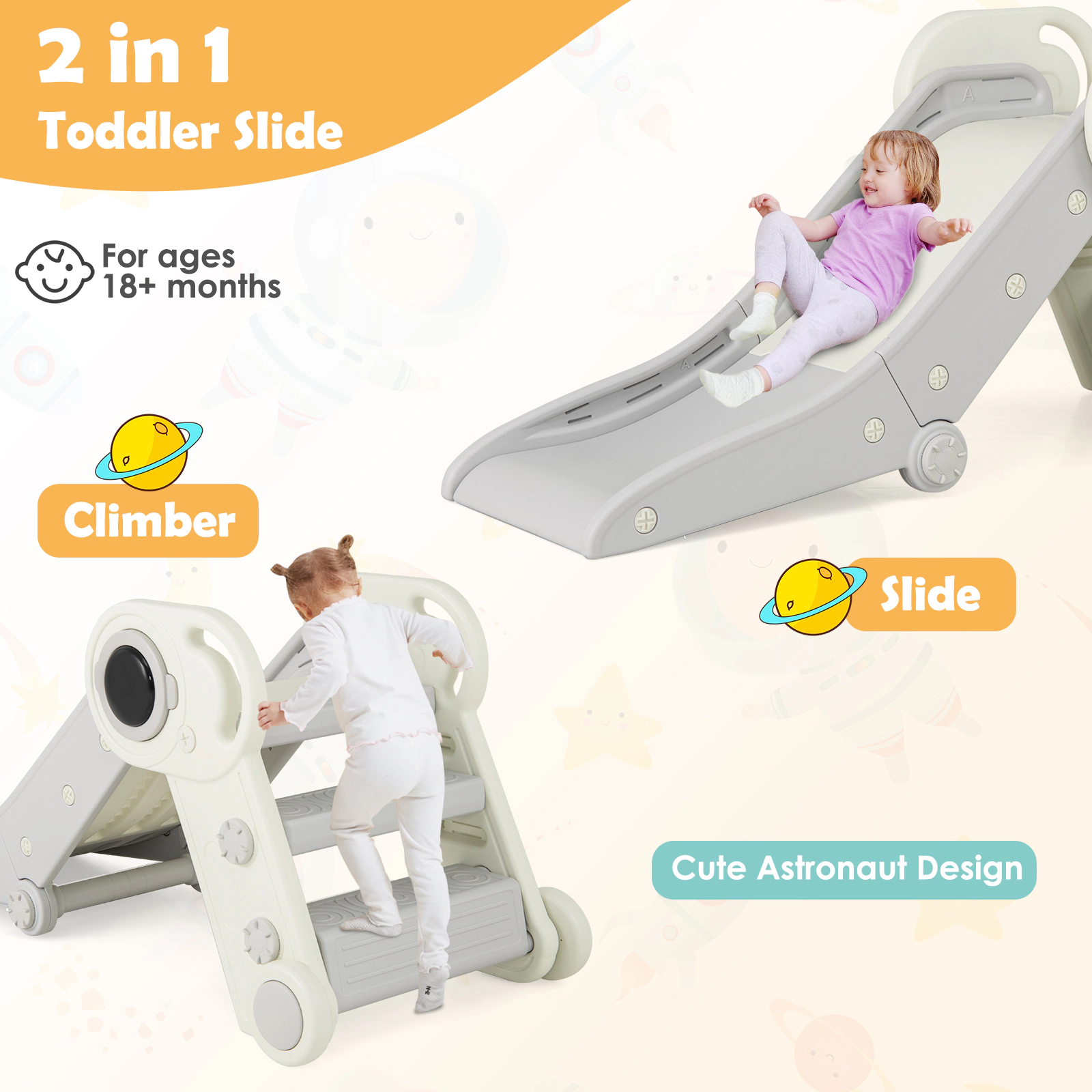 SUGIFT Gray 18 Months and Up 2 in 1 Baby Slide and Climber