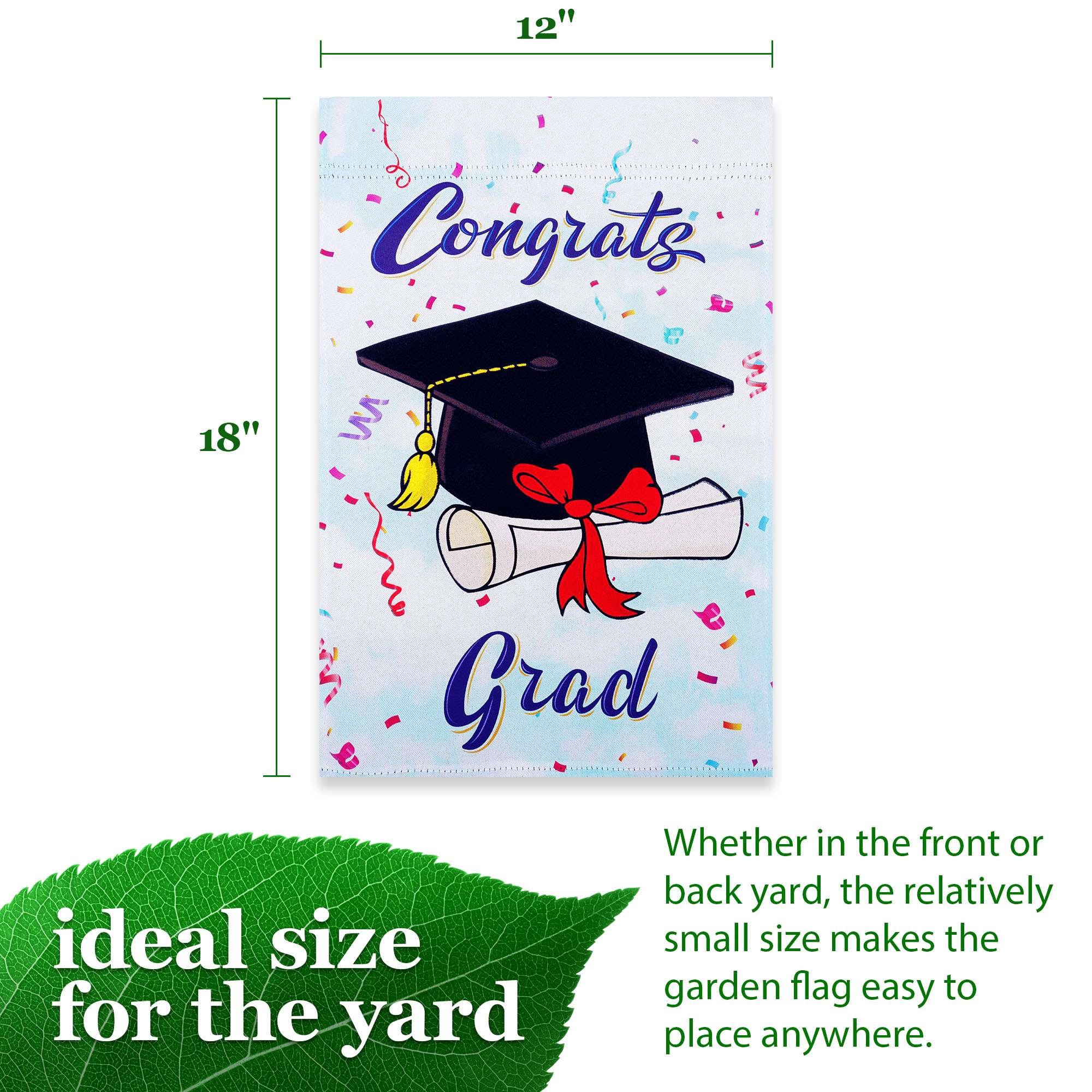 G128 Happy Graduation Congrats Cap 12x18 Double-Sided Garden Flag
