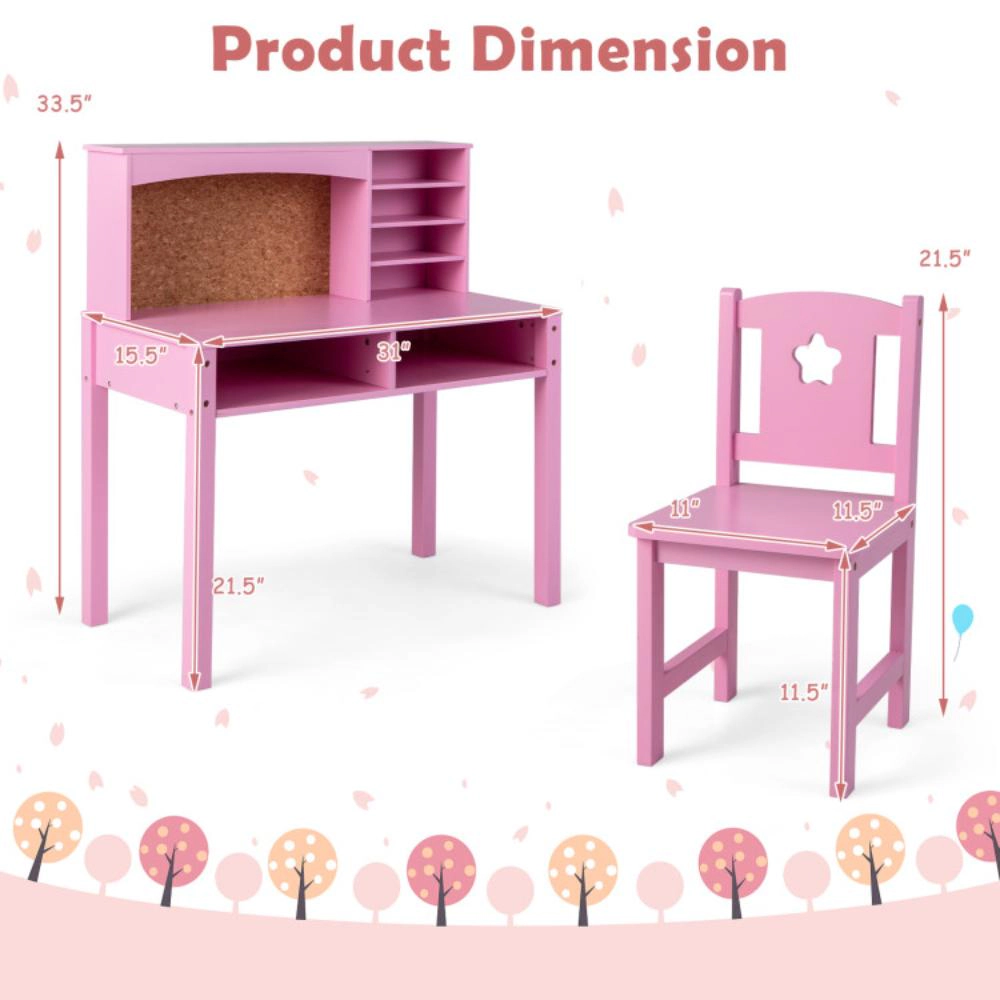 Hivvago Kids Desk And Chair Set With Hutch Bulletin Board For 3+
