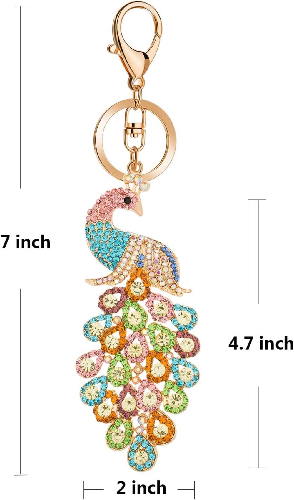 Wardrobe Whimsy Peacock Keychain with Rhinestone for Bags or Purse