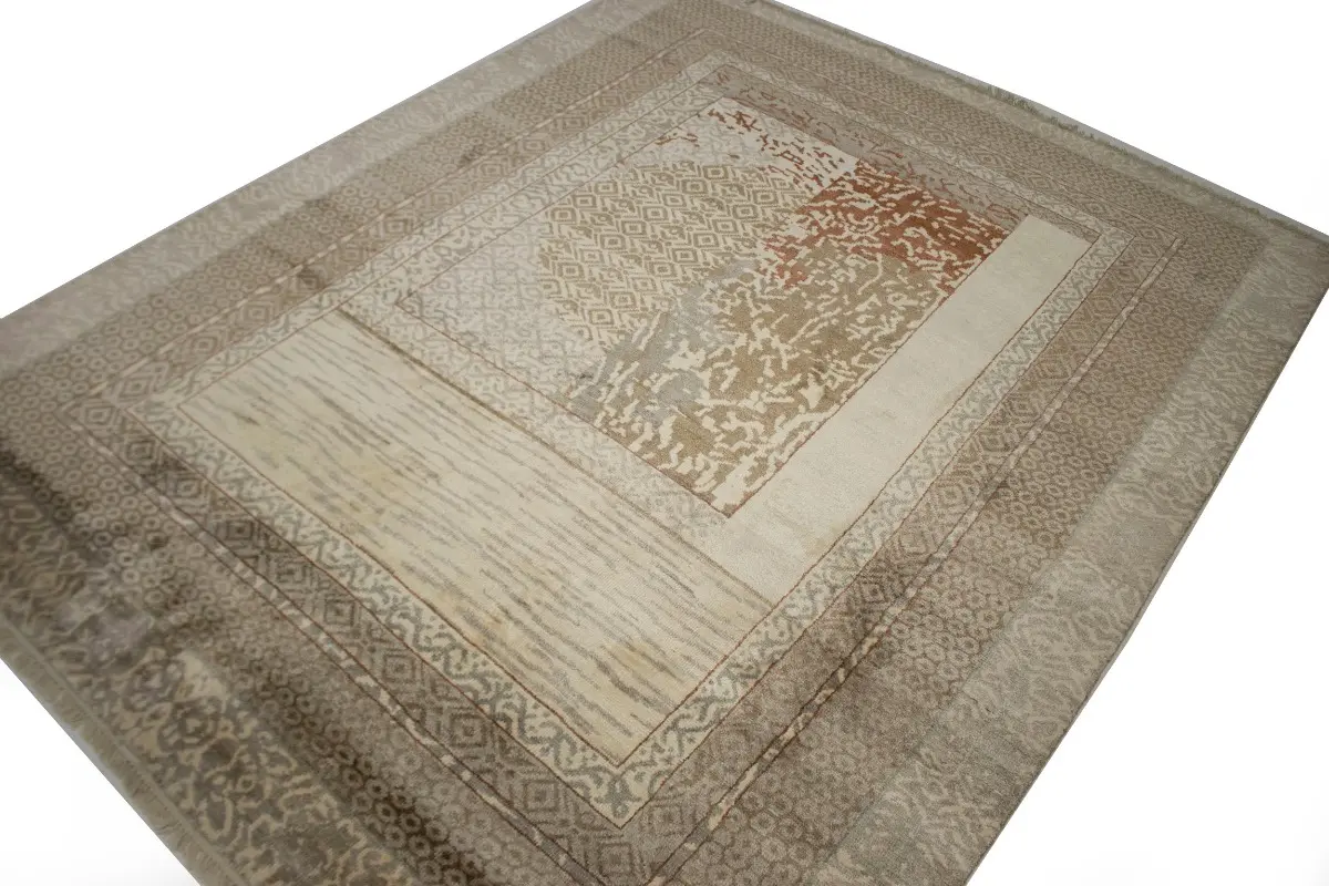 Magic Rugs 8'0 X 10'0 Hand Knotted Tan Wool & Bamboo Modern Rug