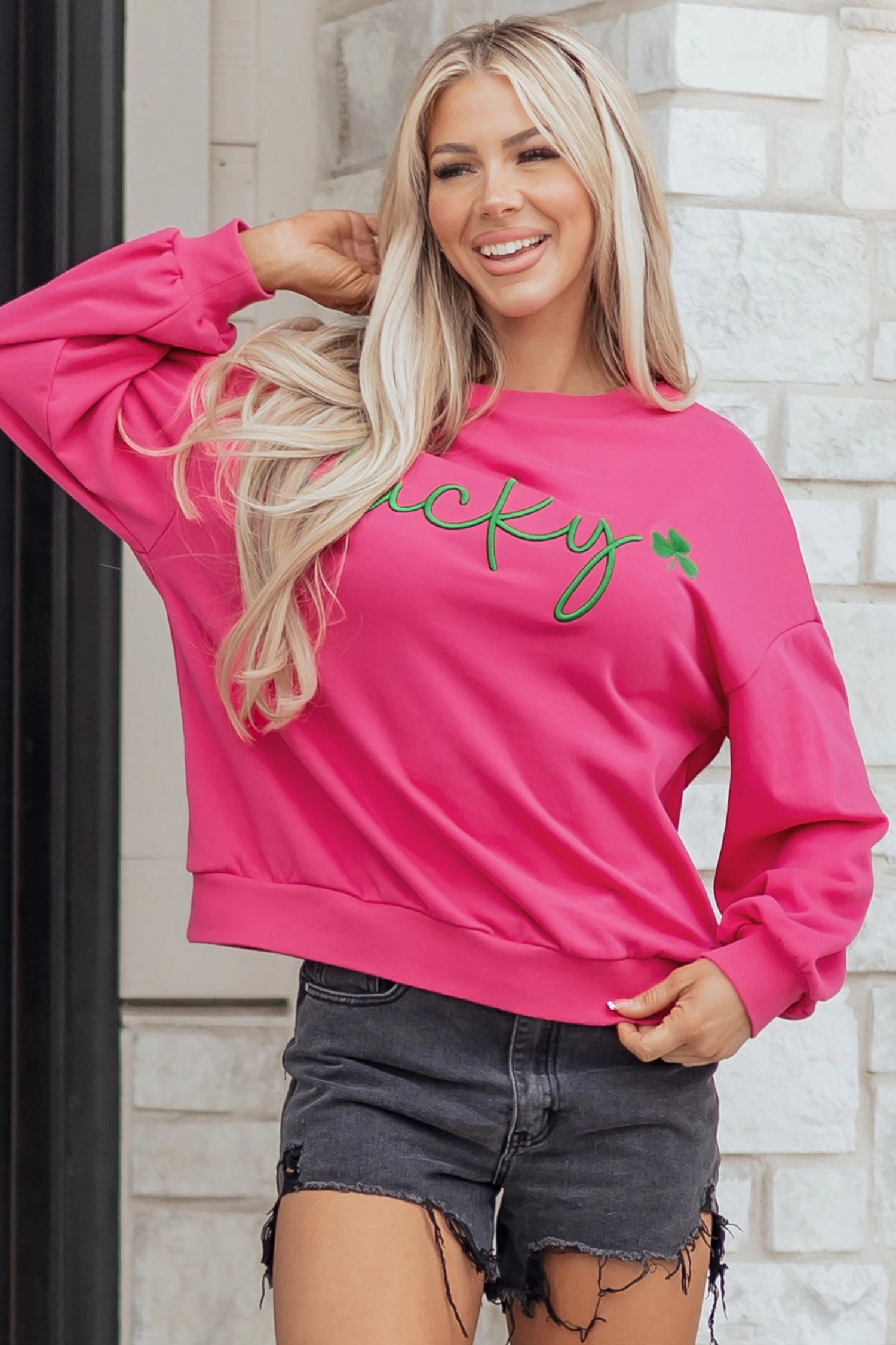 Threaded Pear Women's Armani Clover Embroidered Loose Pullover