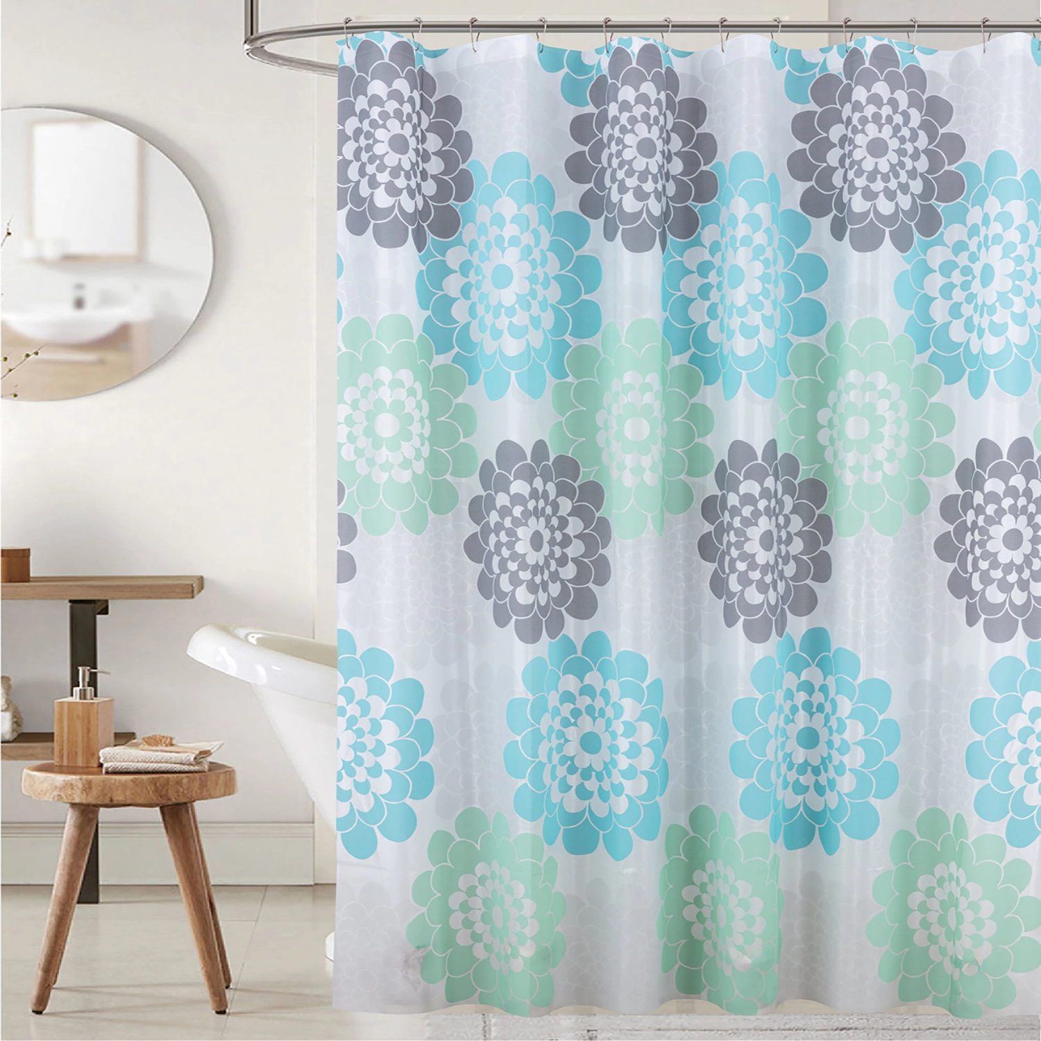 RT Designers Collection 90GSM Peva Glit Printed Marigold Shower Curtain 70" x 72" Seafoam