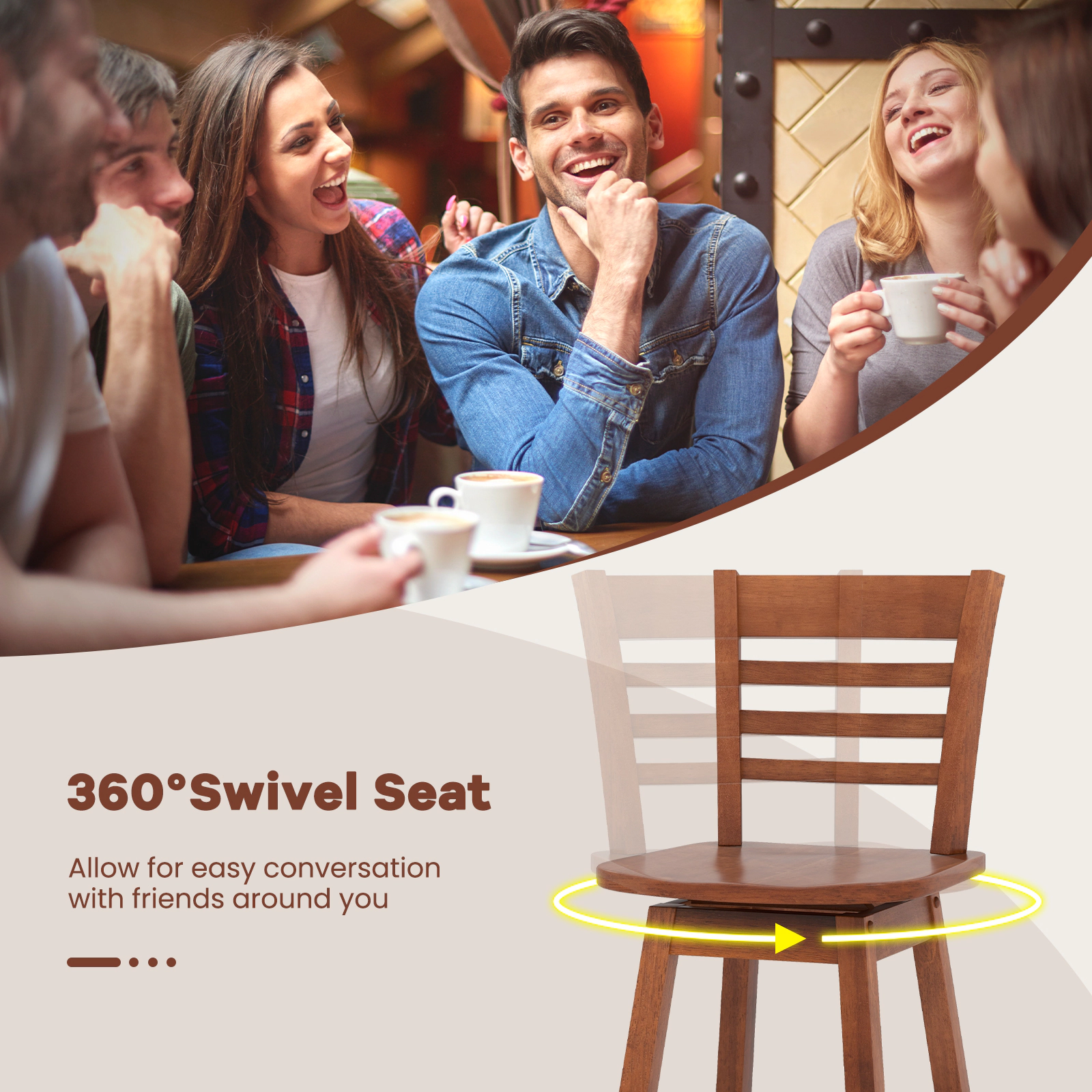 Glintex 2-Piece 24.5-Inch Swivel Counter Stool Set with Reclined Hollow Back, Walnut