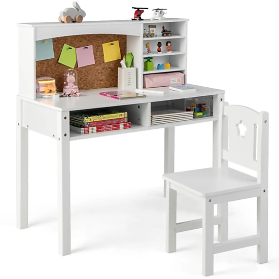 Hivvago Kids Desk And Chair Set With Hutch And Bulletin Board For 3+ Kids