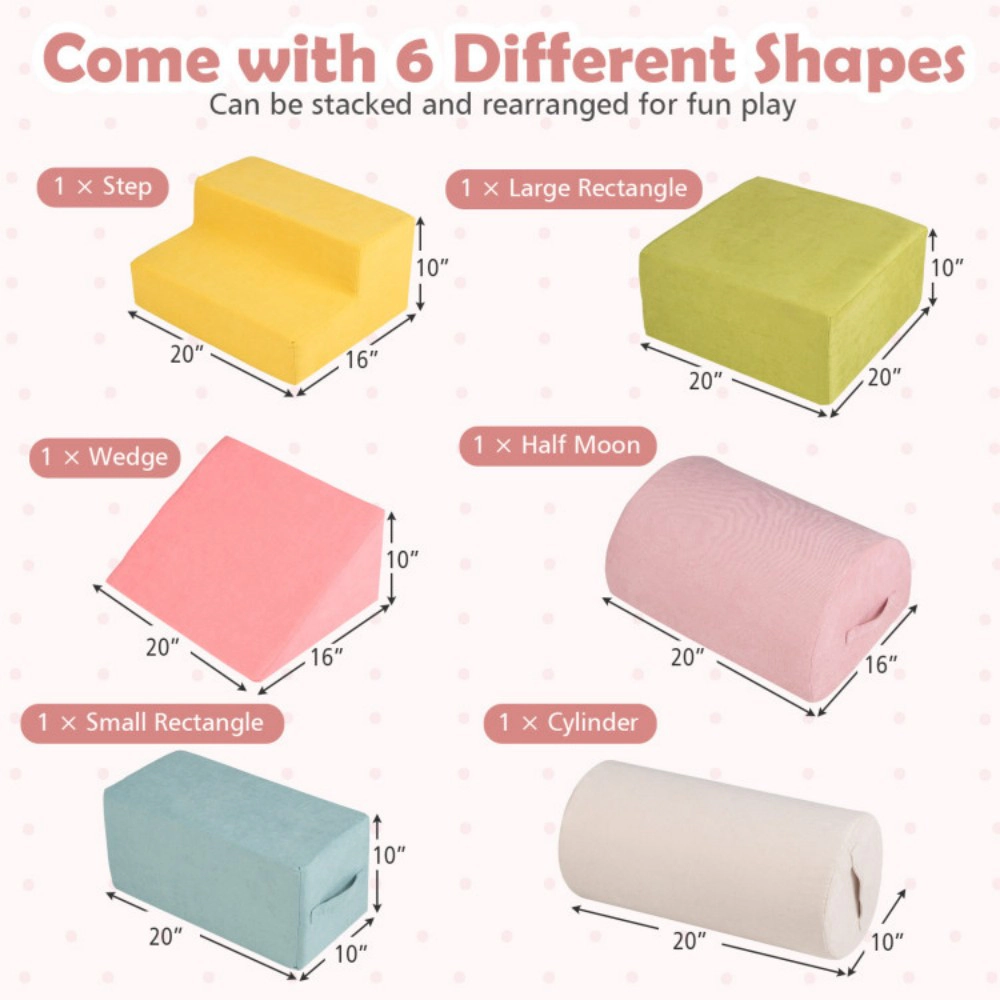 SUGIFT 6-Piece Baby Climbing Blocks with 30D High-Density Foam and Carrying Handles Ages 1-3 Macaron Multicolor