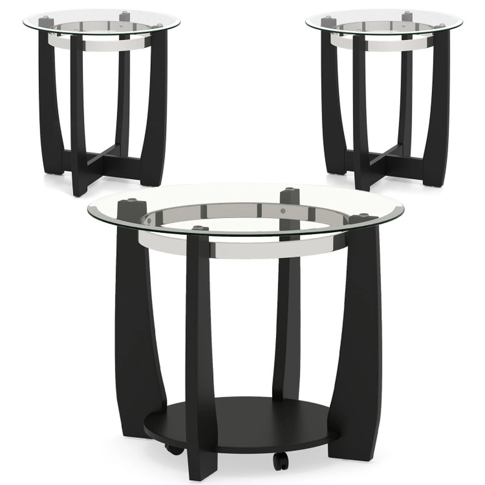 SUGIFT 3-Piece Black Tempered Glass Coffee and Side Table Set with Locking Casters