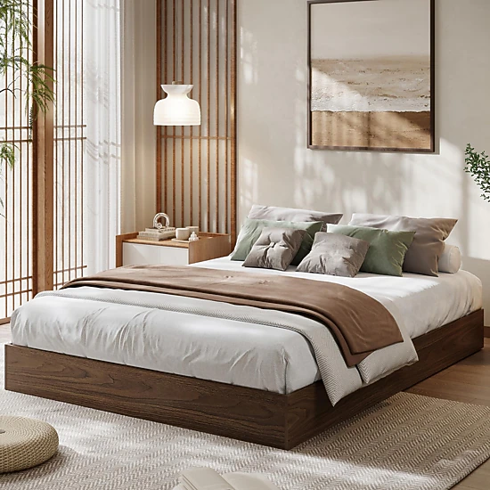 BebreezChic Full Wood Platform Bed Frame Floor-Standing Headboard-Free ...