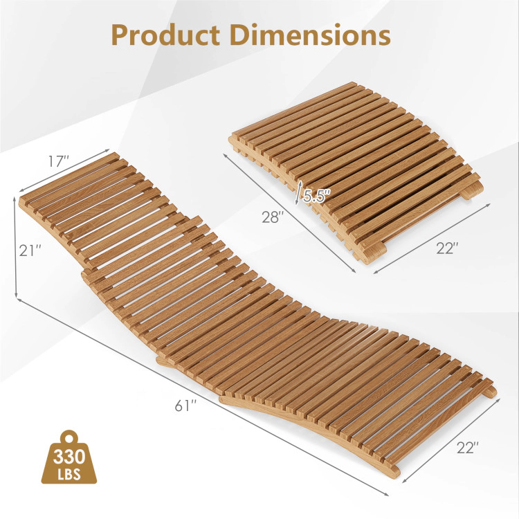 Hivvago Teak Wood Patio Folding Chaise Lounge Chair With Slatted Seat