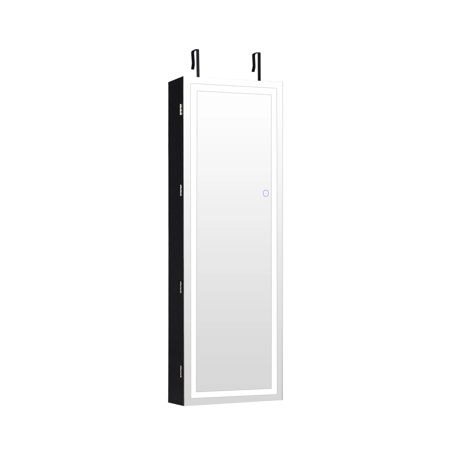 SUGIFT Black Mirrored Jewelry Armoire with Full-Length Mirror 2 Internal LED Lights and Velvet Lining