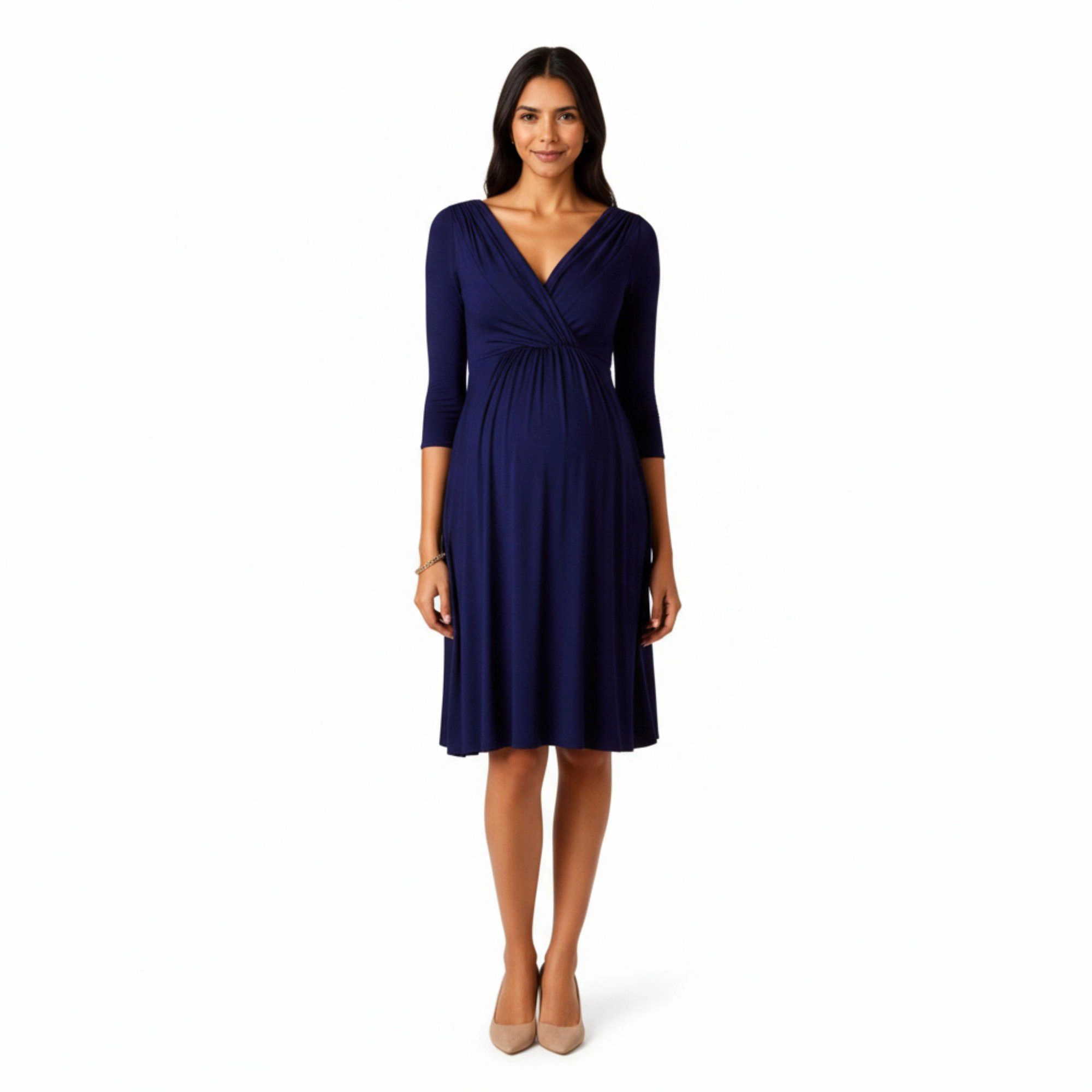 Anna-Kaci Women's 3/4 Sleeve V Neck Empire Waist A Line Silhouette Maternity Dress