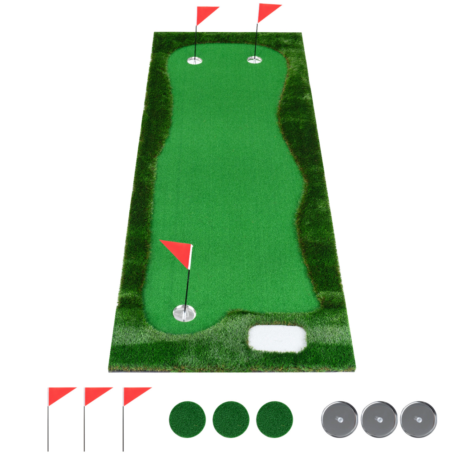 LJG 10 x 3.5ft Golf Putting Green with 3 Hole Cups and 3 Flags for Home Backyard Garage Office