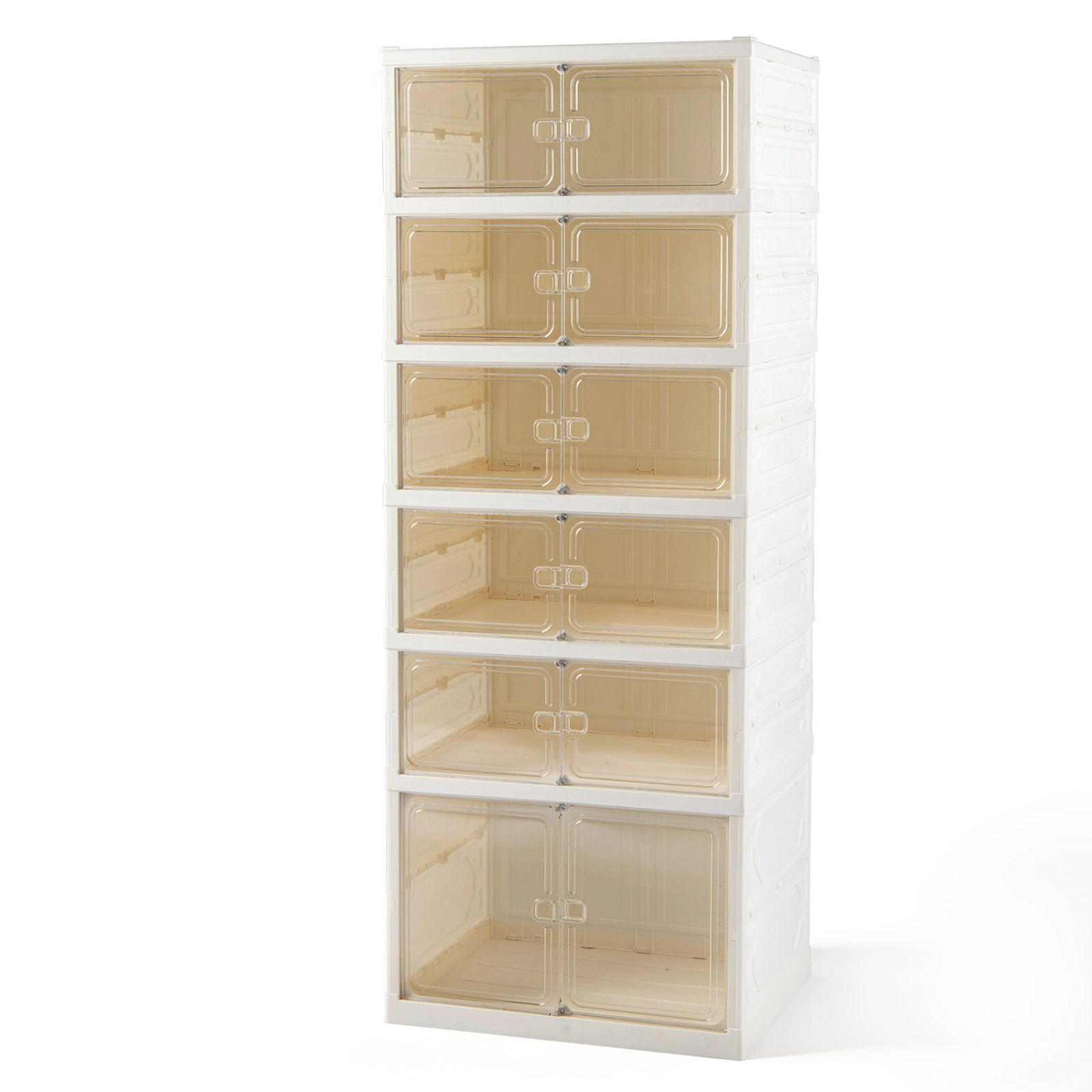SUGIFT Foldable 6-Tier Shoe Rack Organizer Cabinet 12-Pair Capacity 11-lb Shelves -in Unfolded -in Folded White