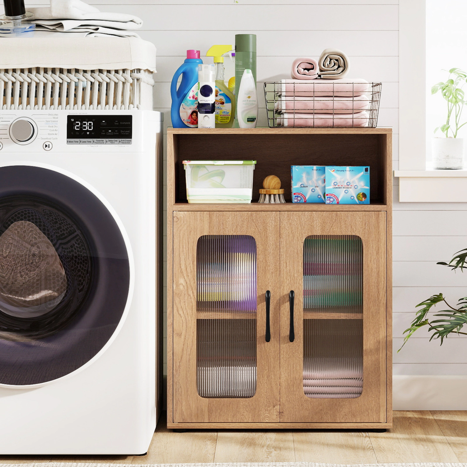 SlickBlue Freestanding Bathroom Cabinet with Double Doors & Open Shelf