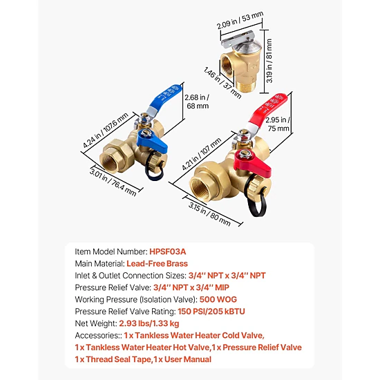 HONGGE Water Heater Kit, 3/4 Inch Isolation Valves