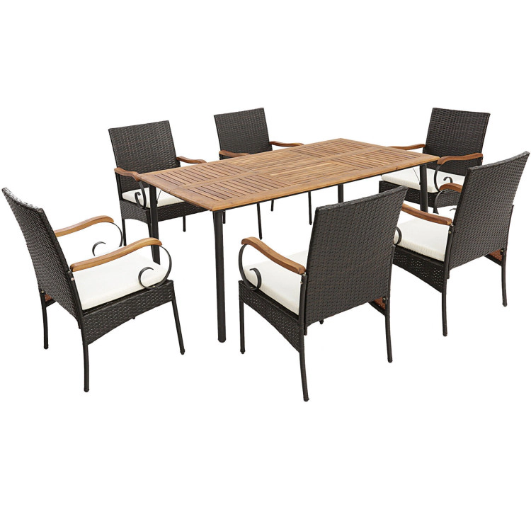 Hivvago 7 Pieces Patio Wicker Dining Set With Detachable Cushion And Umbrella Hole