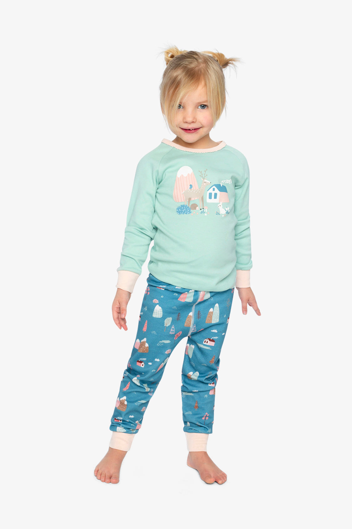 Deux par Girls Organic Cotton House Two Piece Pajama Set with Long Sleeve Top and Waist Pants