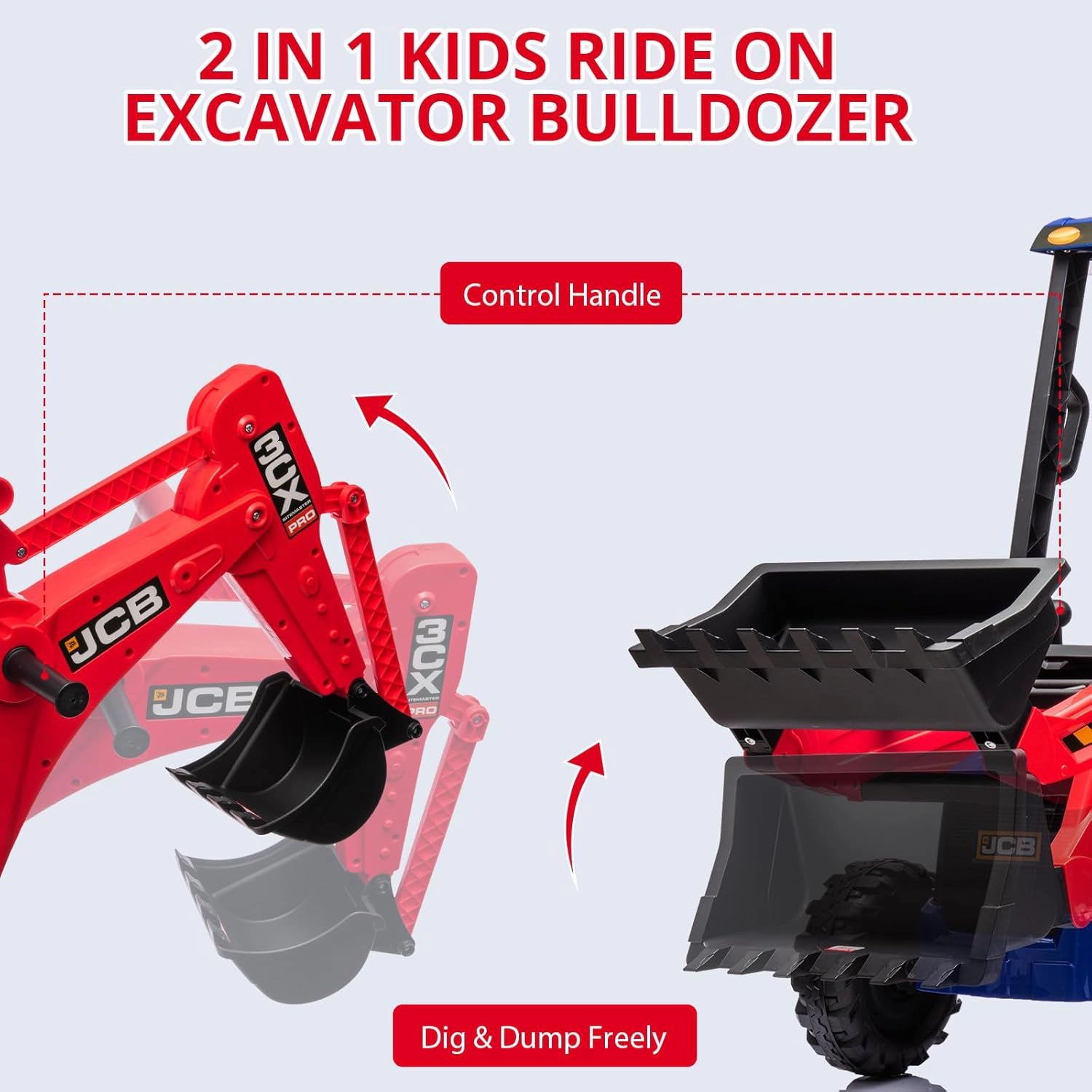 Enjyam 12V 4-in-1 Kids Ride On Excavator Bulldozer, Electric Digger w/Remote Control, Front Loader, Tent