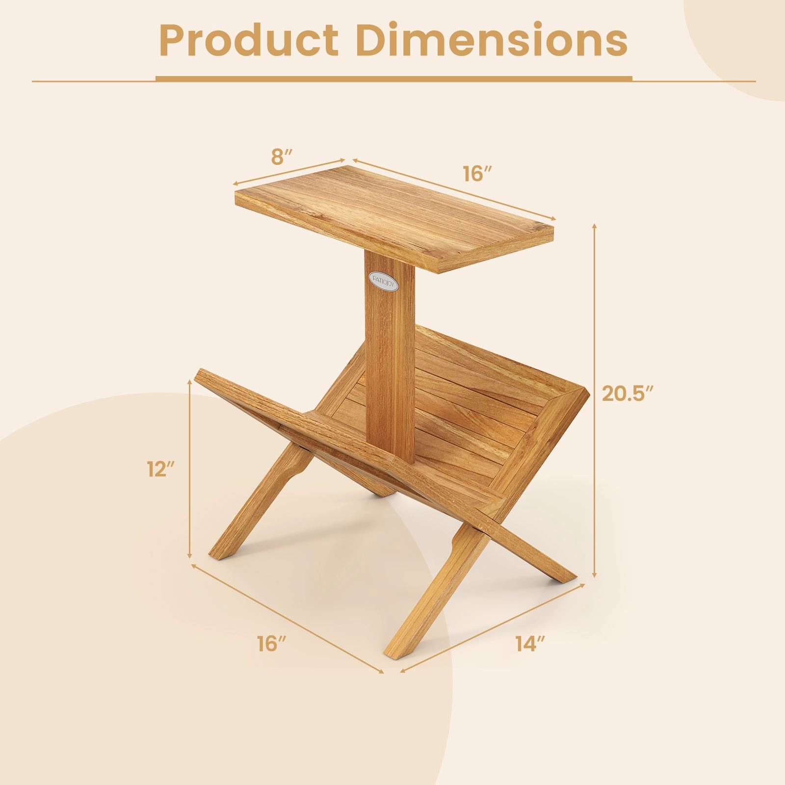 SlickBlue 2-Tier Teak Wood Side Table with Open Storage Shelves