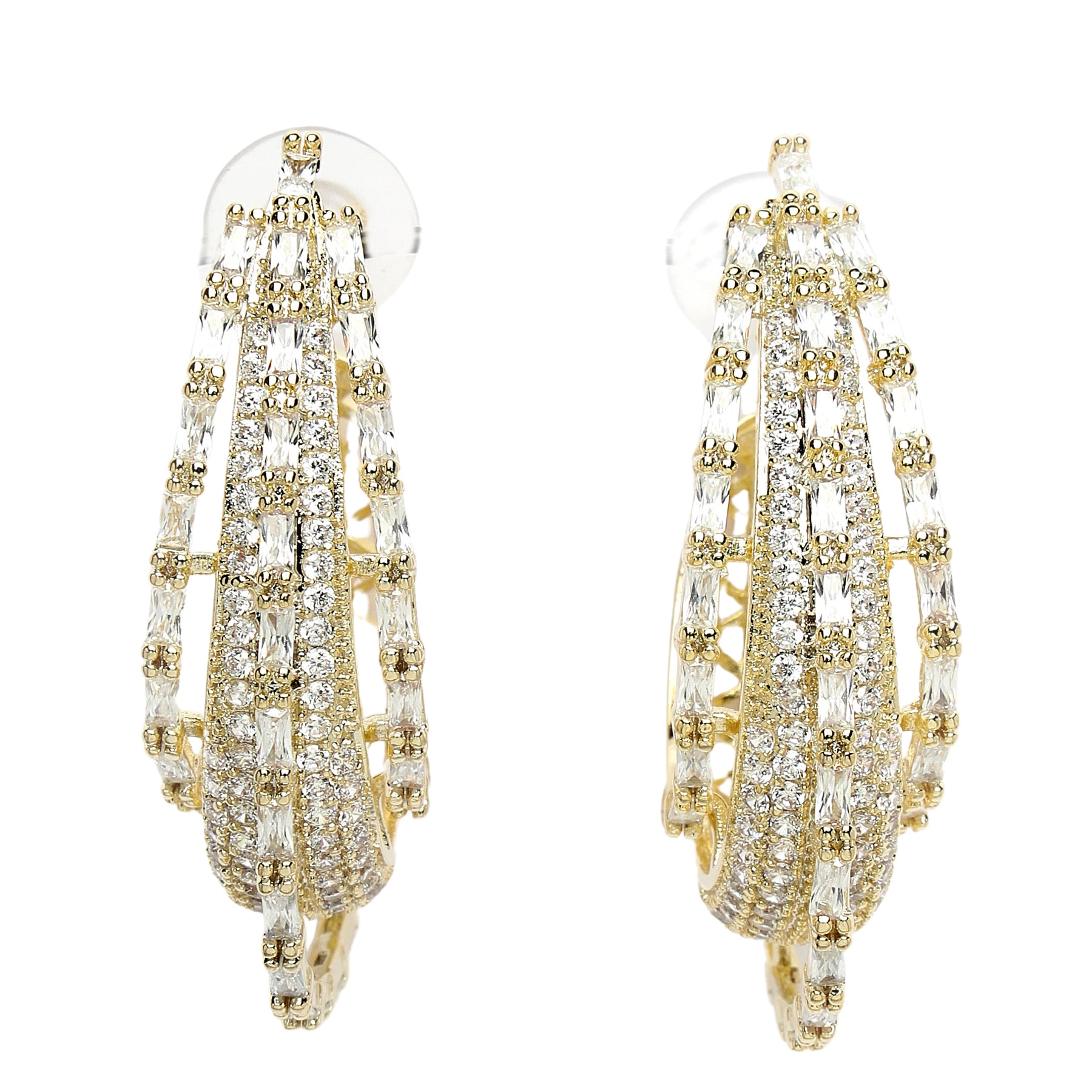 AGP PARIS Womens Diva Collection Zirconia Cashew Shaped Hoop Earrings