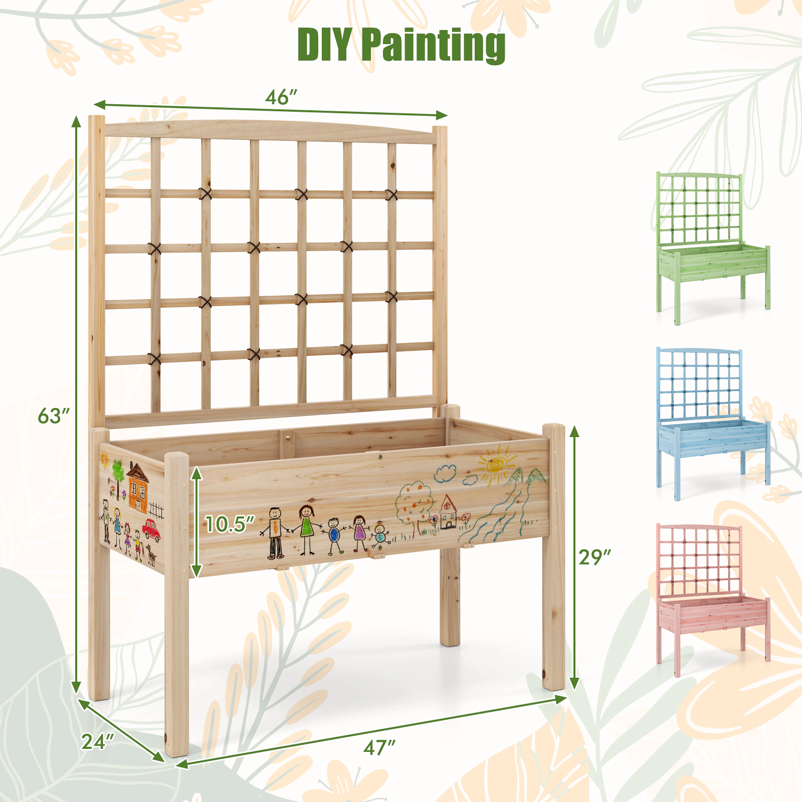SlickBlue Fir Wood Raised Garden Bed with Trellis and Elevated Planter Box
