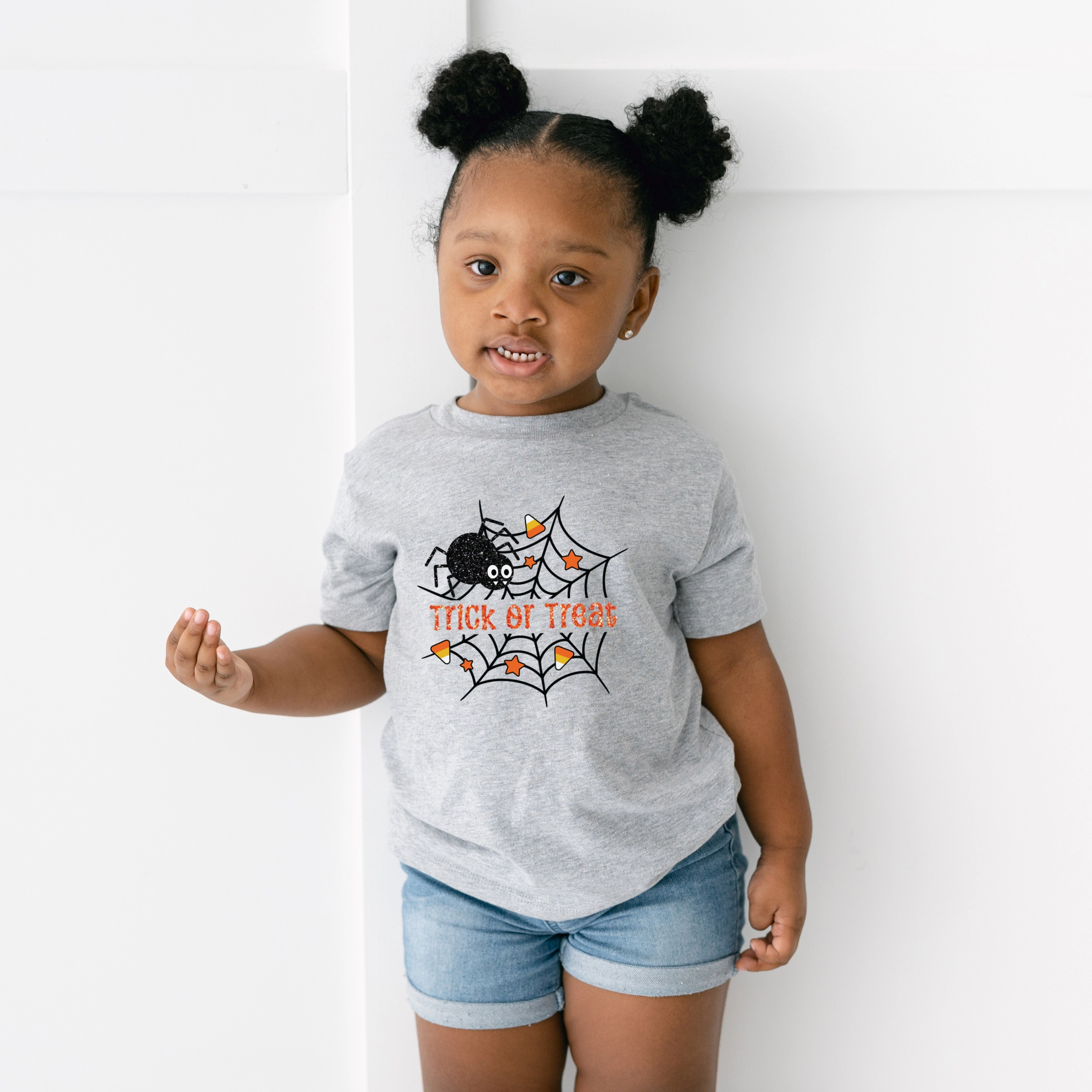 The Juniper Shop - Toddler Short Sleeve Graphic T-Shirt Trick or Treat Spiderweb Glitter