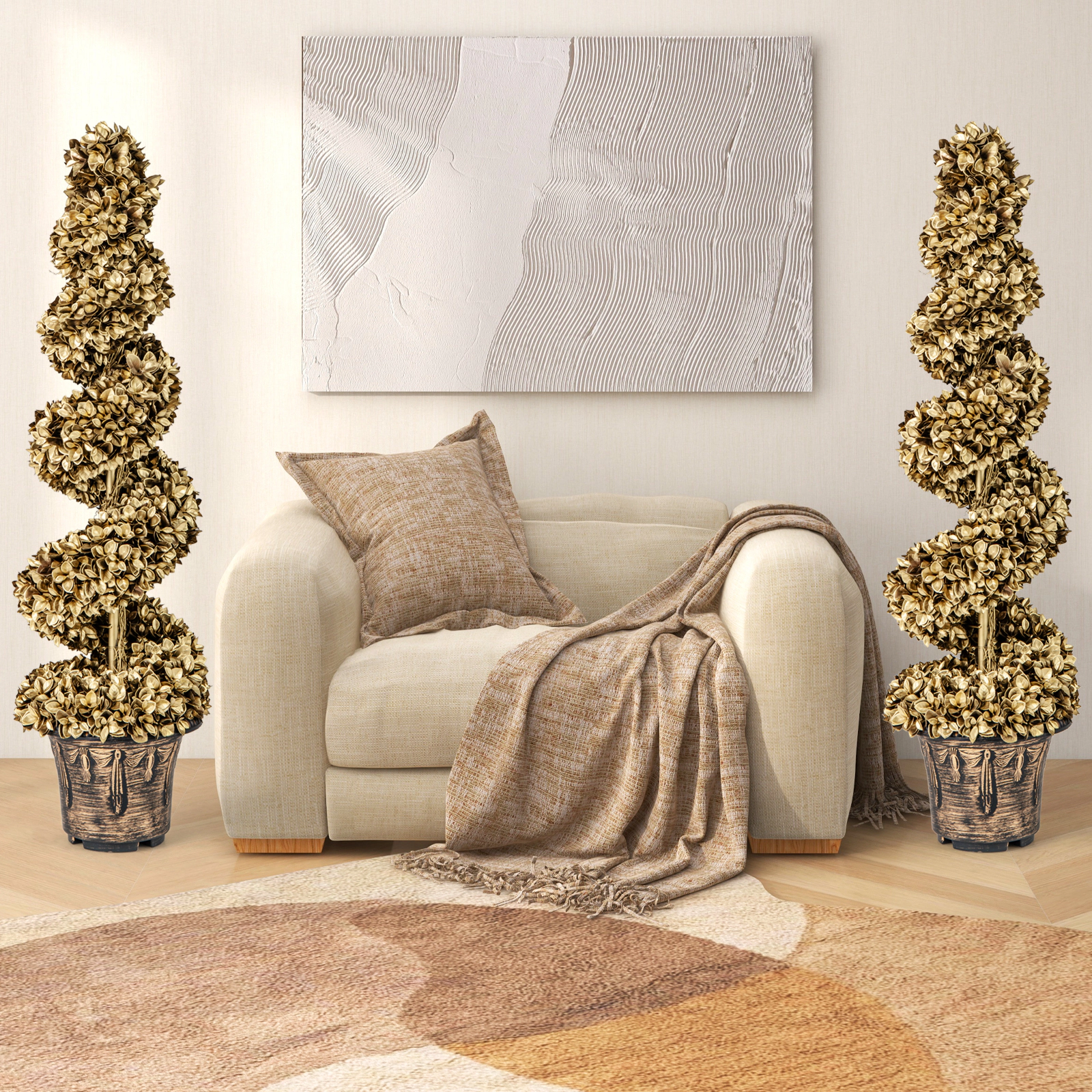 SlickBlue 2 Pieces Artificial Spiral Topiary Trees in Pots for Indoor and Outdoor
