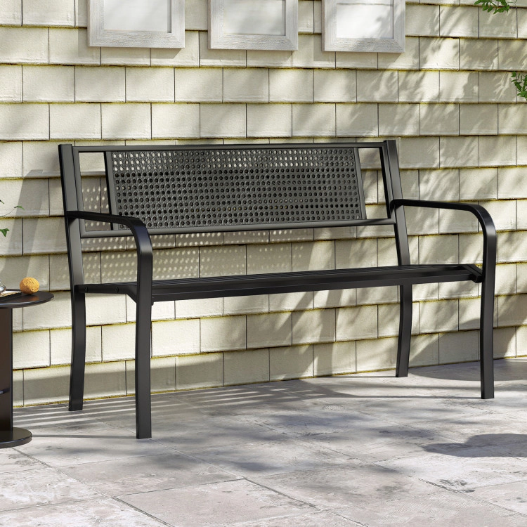 Hivvago 50 Inches Garden Bench With Patterned Backrest And Curved Armrests-Black
