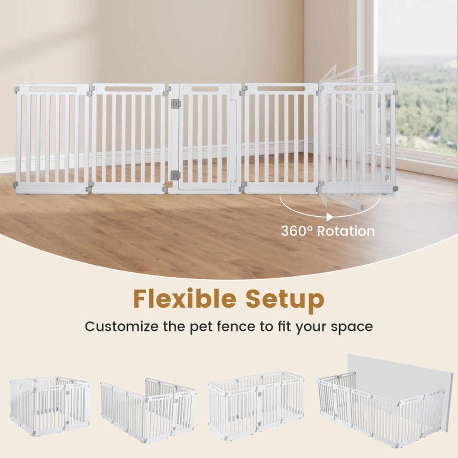 SUGIFT White Indoor Outdoor Pet Playpen with 16 Interlocking Panels and Ground Stakes 21-in W 31.5-in H