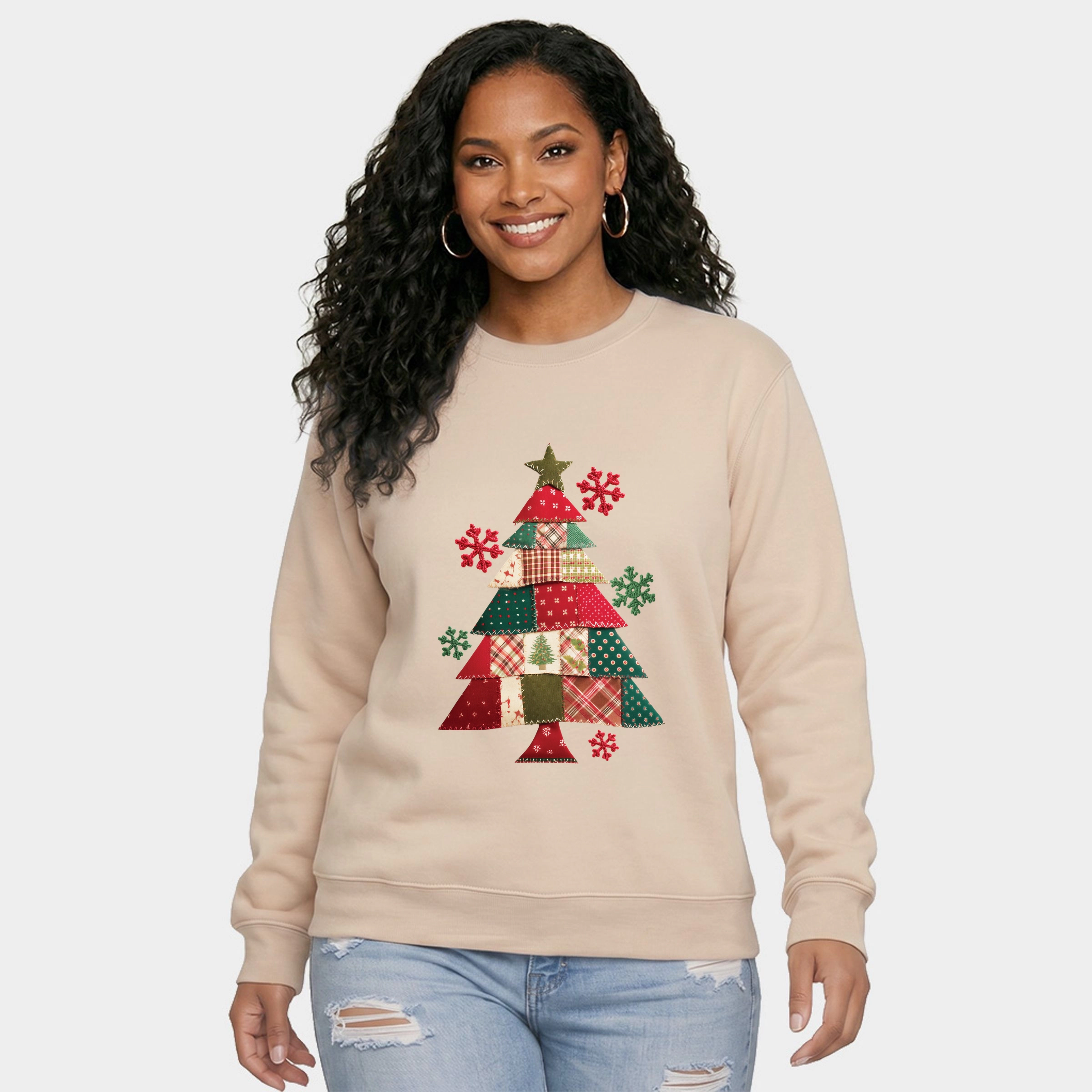 Simply Sage Market -  Women's Graphic Sweatshirt Christmas Tree Patchwork Print