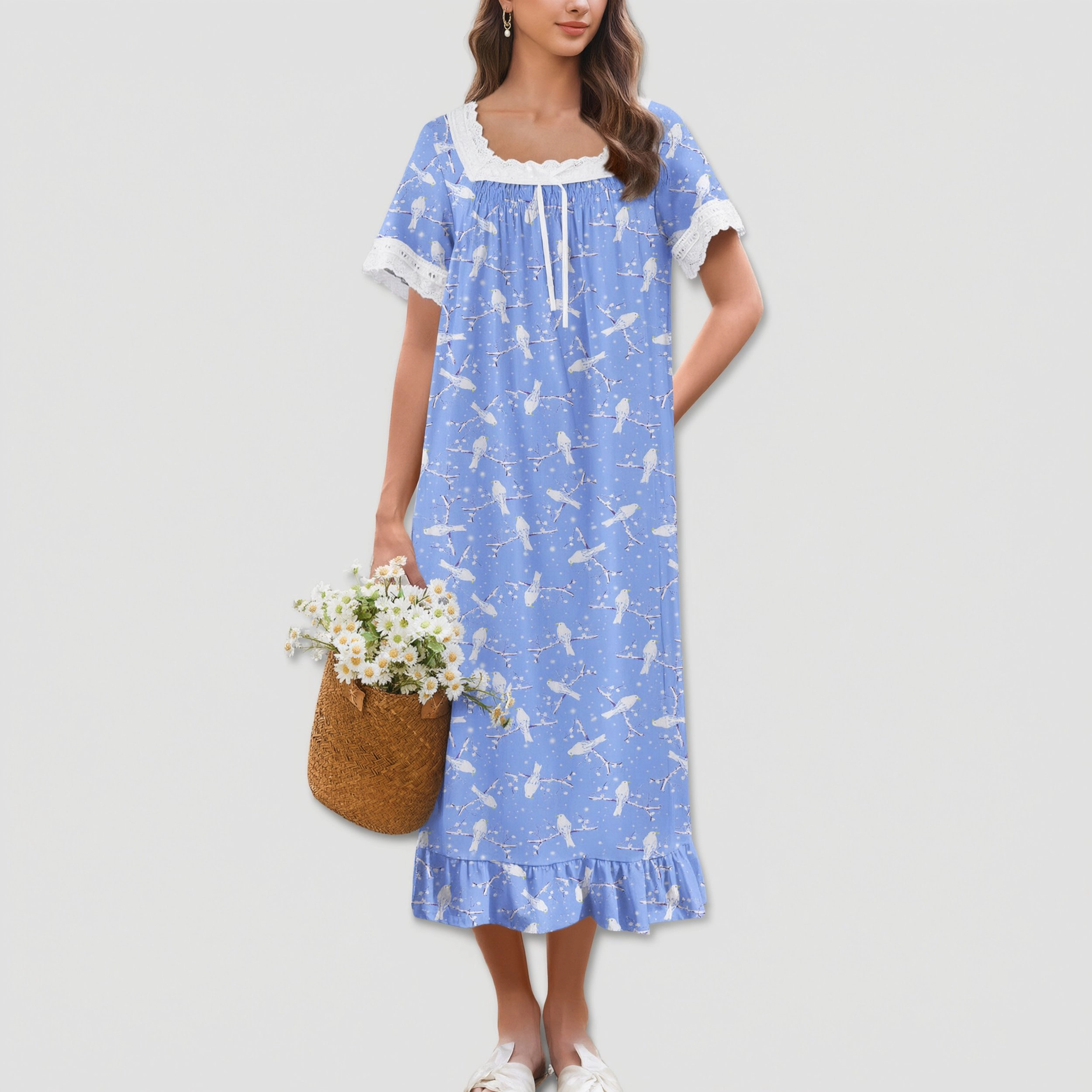 Ekouaer Nightgowns Vintage Victorian Nightgown Lace Night Gown Long Nightdress Soft Nightshirt
