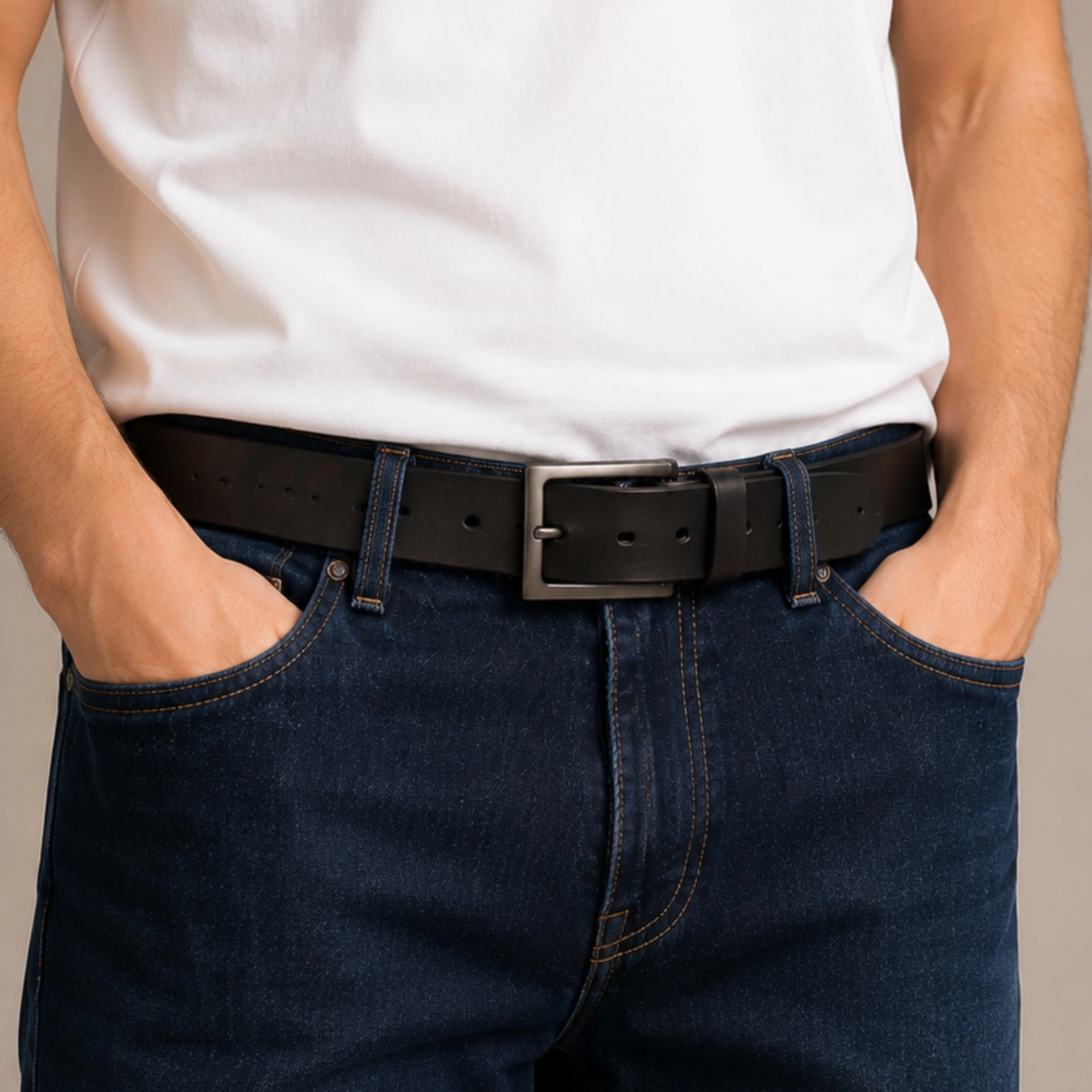 Mio Marino Men's Full-Grain Leather Casual Jean Belt