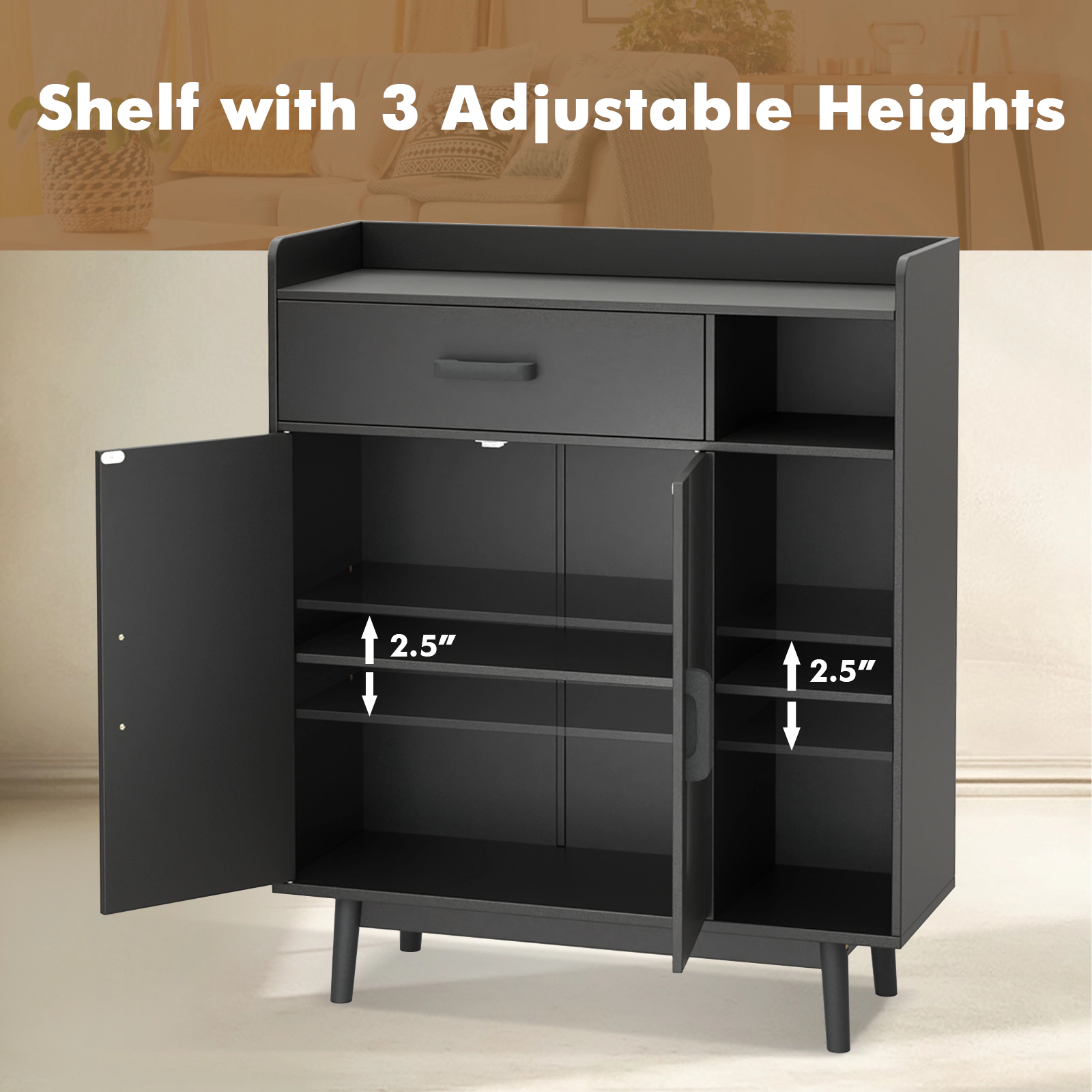 Slickblue Freestanding Storage Cabinet with Drawer Adjustable Shelves and Double Doors