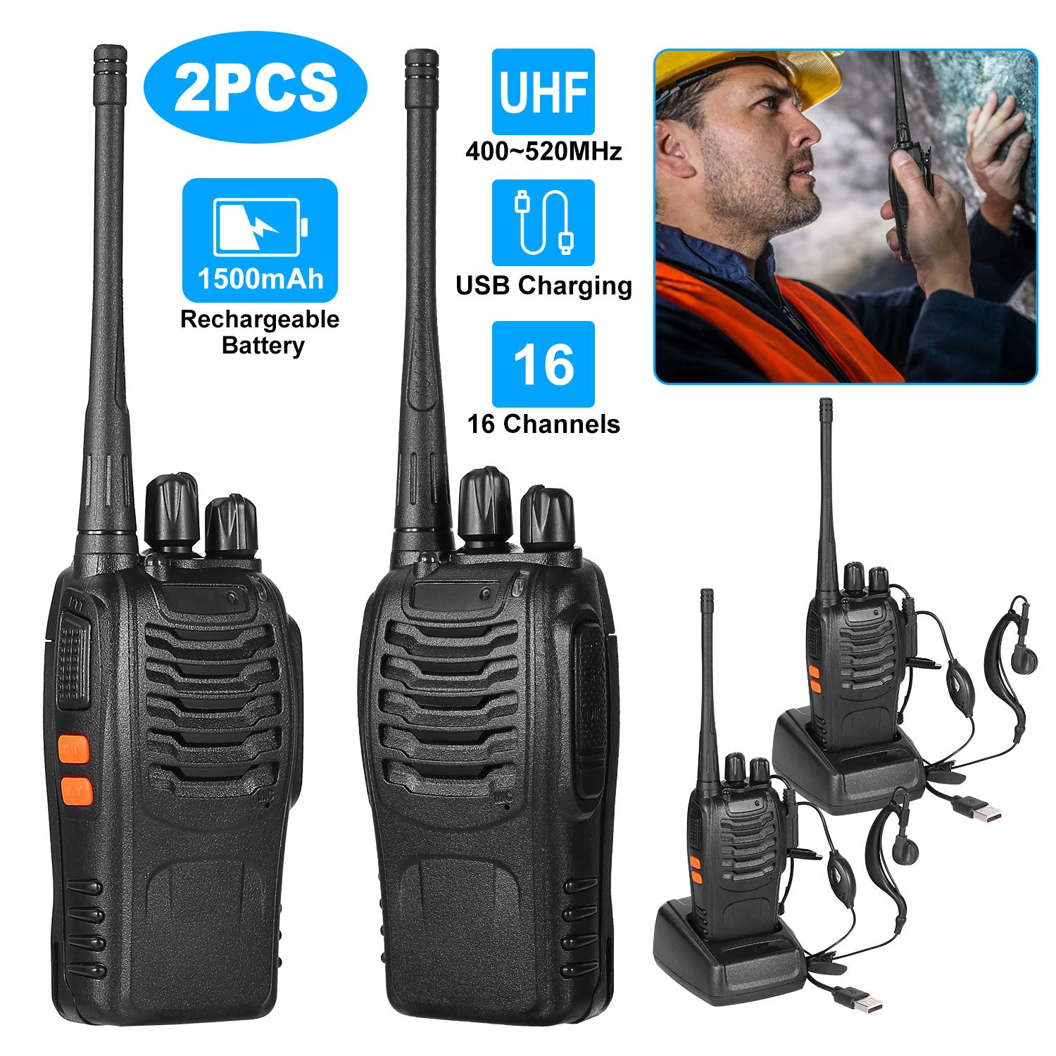 GBruno 2-Pack UHF Walkie Talkies