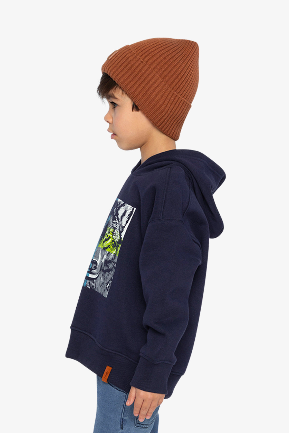 Deux par Boys Fleece Hooded Sweatshirt with Wolf Graphic