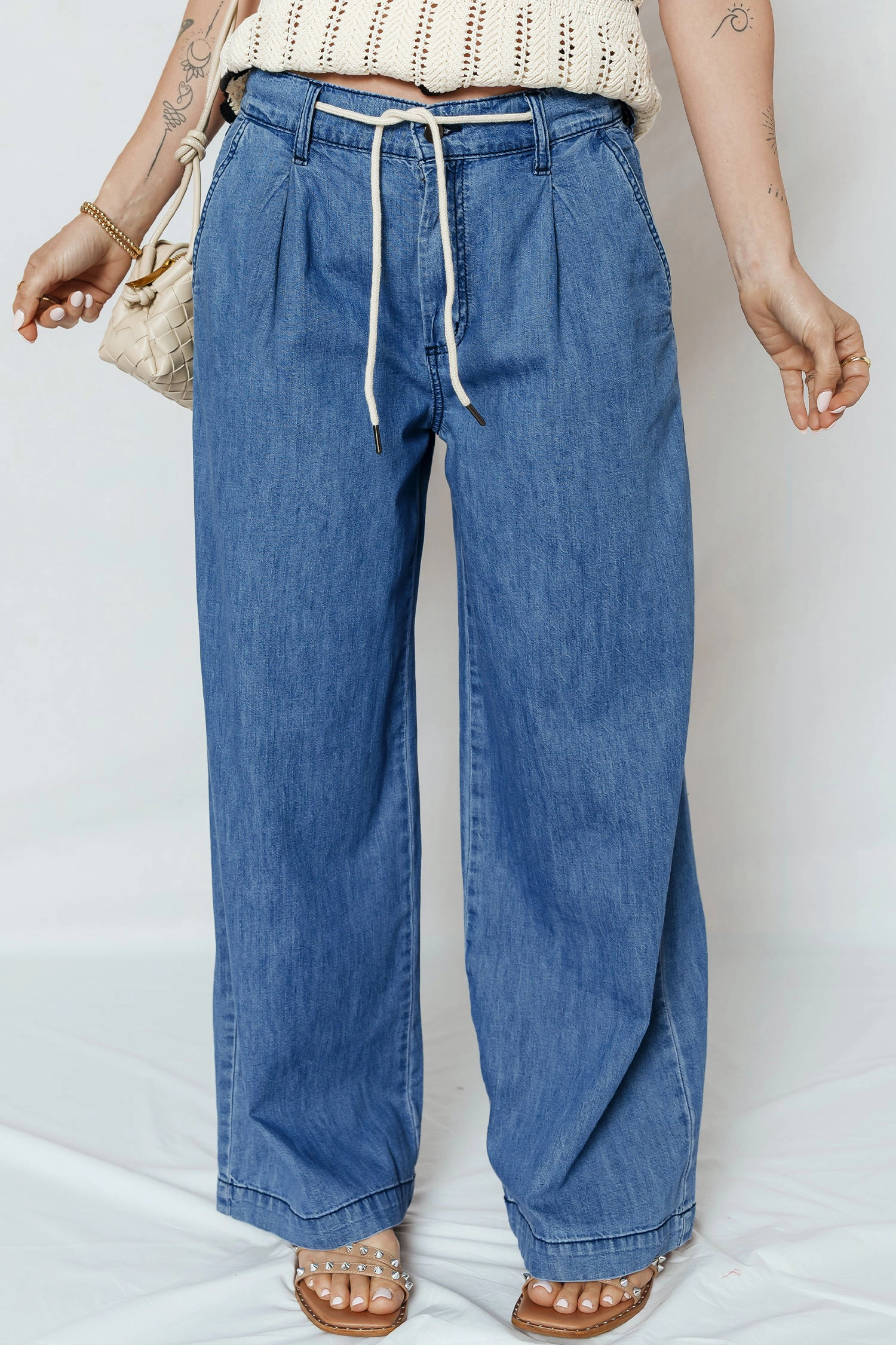 Threaded Pear Womens Oakleigh Wide Leg Jeans - Dusk Blue