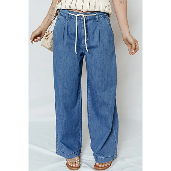 Threaded Pear Womens Oakleigh Wide Leg Jeans - Dusk Blue
