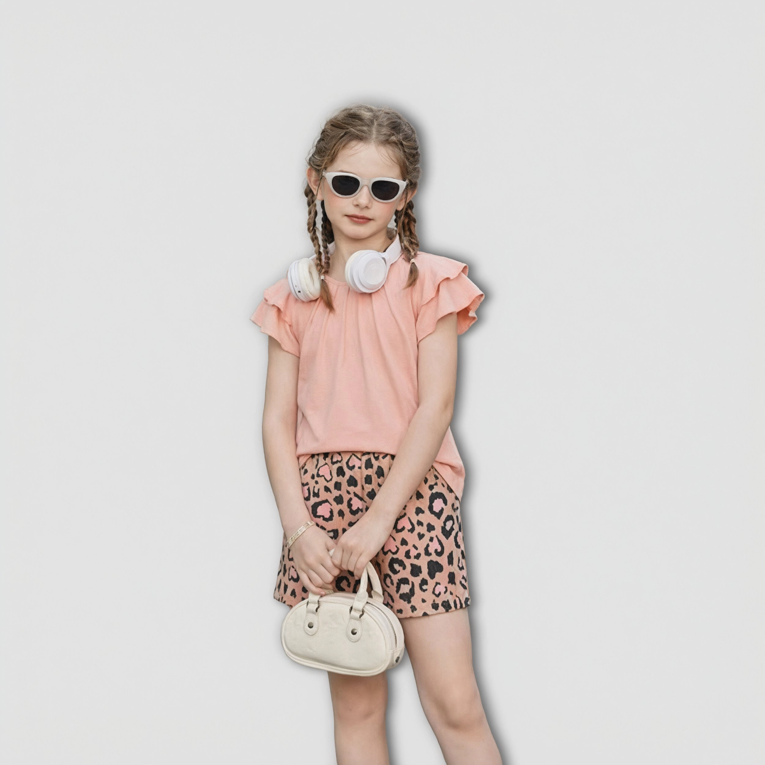 Arshiner Girls Piece Outfits Summer Ruffle Sleeve Top And Paperbag Waist Shorts Set With Pockets
