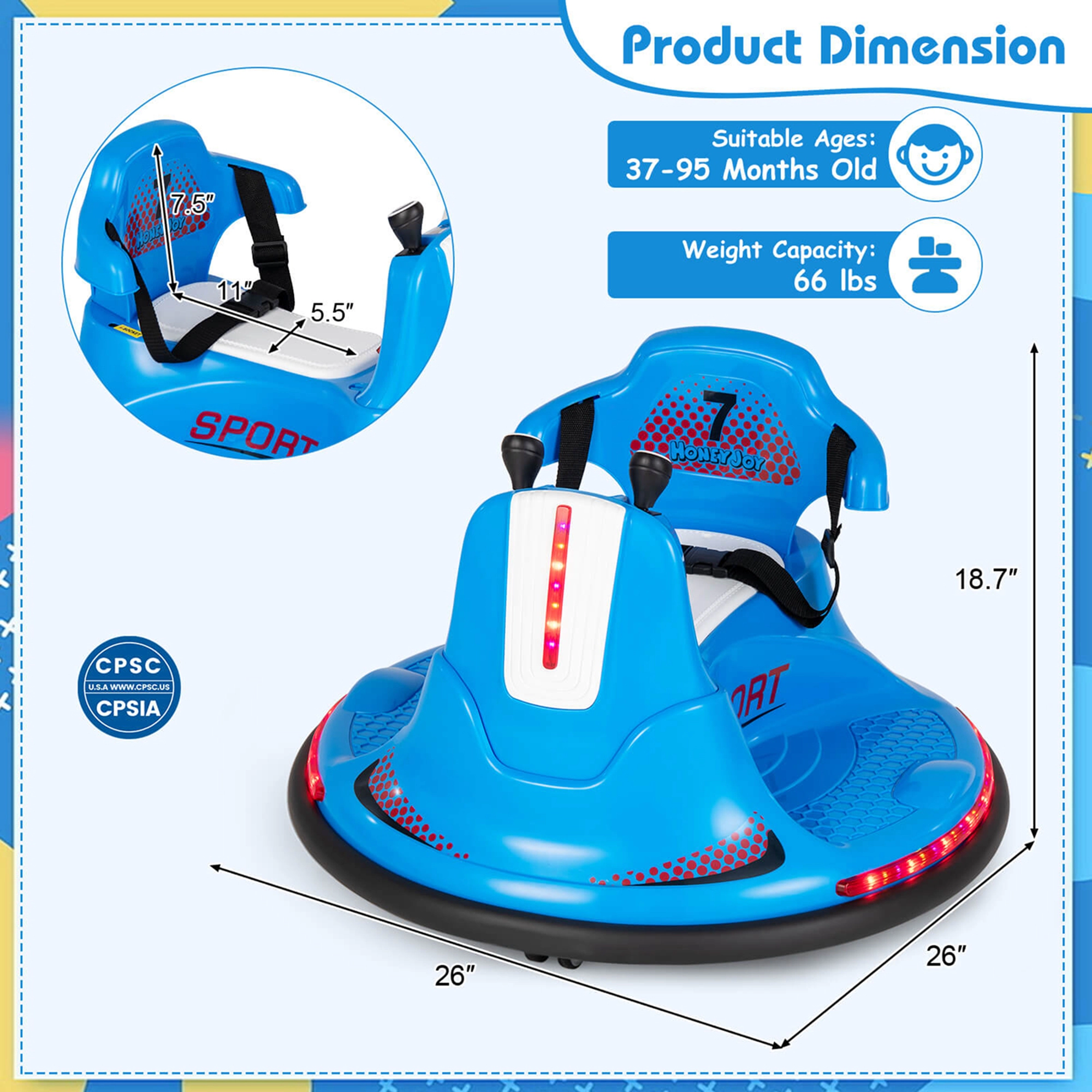 Costway 12V Bumper Car for Kids Toddlers Electric Ride On Vehicle with 360° Spin Blue