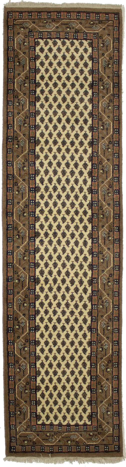 Magic Rugs 2'4 X 8'11 Cream Hand Knotted Indo Botemir Wool Runner Rug